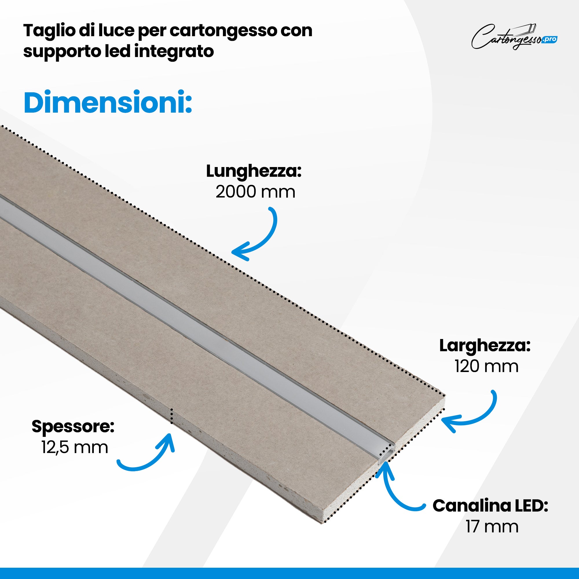 Profilo led cartongesso| Taglio di luce per cartongesso 200 cm x 12 cm - 4
