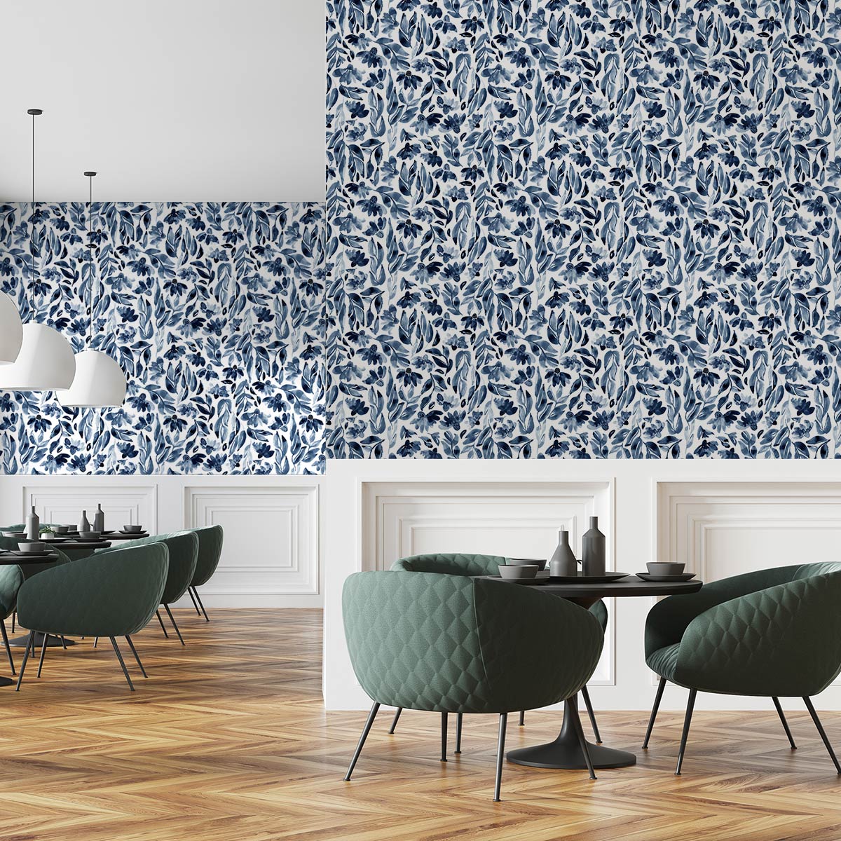 Papier Peint Adhésif Mural Fleurs Bleu Canard - 44,5 Cm X 3 M Vinyle Autocollant Amovible Pour Meuble Ou Mur 684814