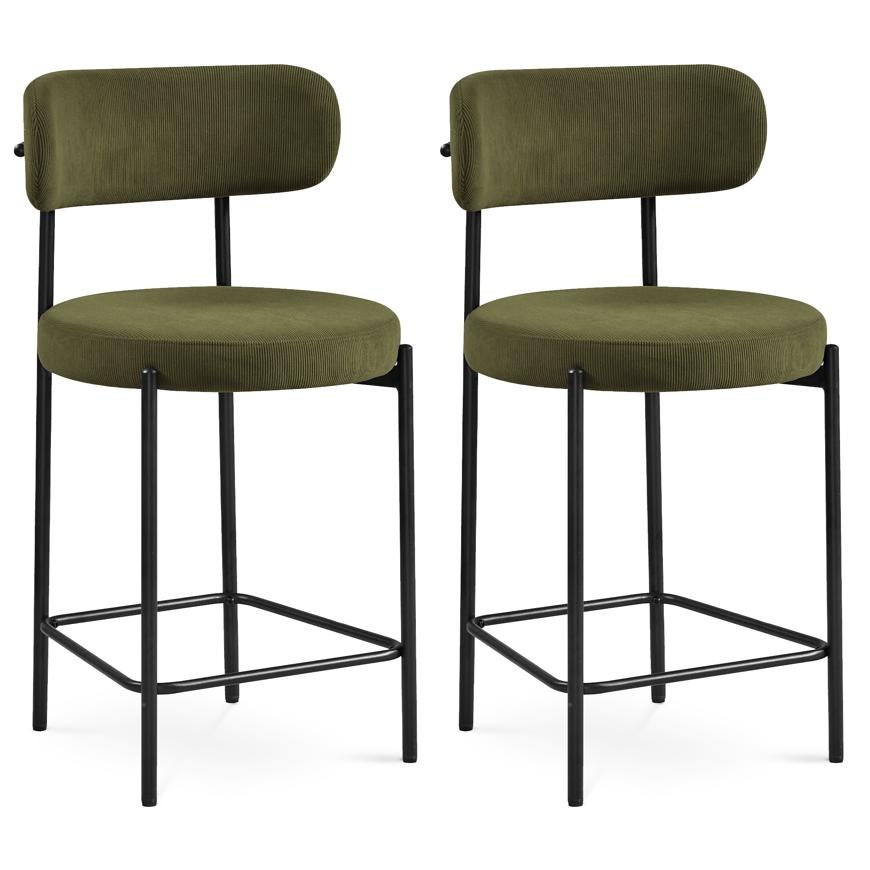 Lot de 2 tabourets de bar modernes IRIS velours côtelé kaki 65cm - 2