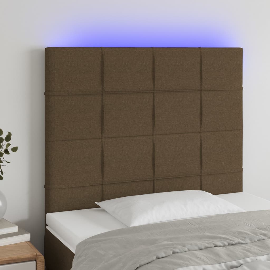 Cabeceira com luzes LED tecido marrom escuro 100x5x118/128 cm - COMFORTXL - 2