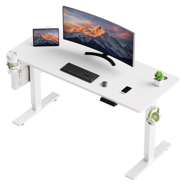 Bureau Assis-Debout Électrique, Dimensions 120x60 cm, Avec Fonction Mémoire Et Anti-Collision, Ports Usb-A Et Type-C, Hauteur Réglable De 70 À 119 cm