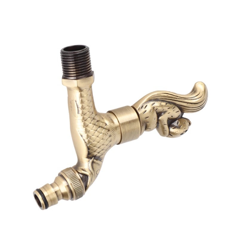 Grifo de jardín exterior de bronce y cobre, grifo con tallado antiguo, diseño retro con carpa y ardilla, compatibilidad g1/2in, para inodoro