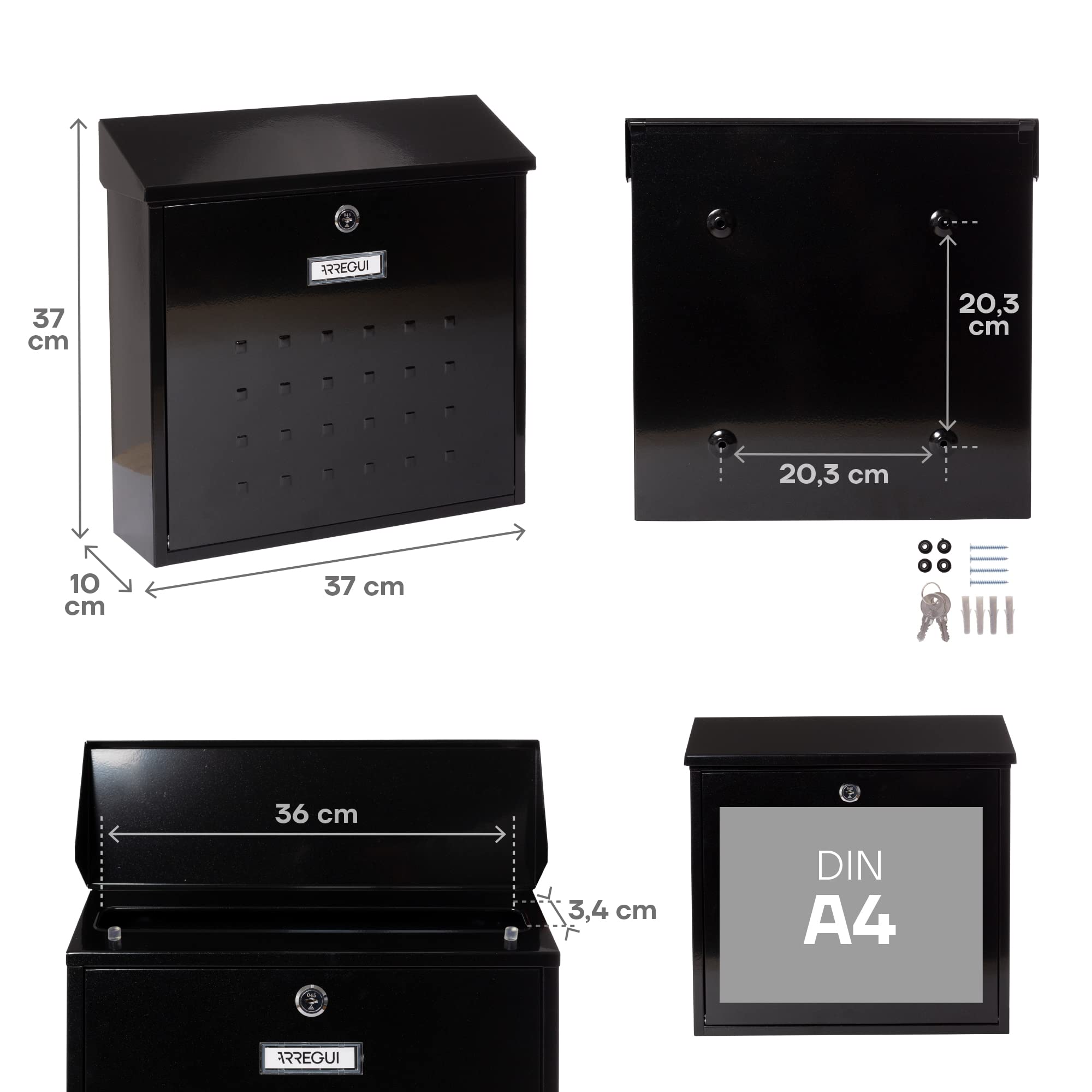 ARREGUI Premium Maxi E5614 Boîte aux Lettres Individuelle en Acier, (enveloppe C4), Grande capacité, Boîte aux Lettres Murale, Anti-pluie, Noir - 6