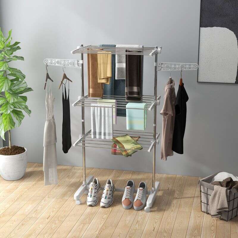 Wooruy Sèche-linge Mural Pliable Séchoir À Ailes Extensible Métal Wooruy Sèche-linge Mural Pliable Séchoir À Ailes Extensible Métal