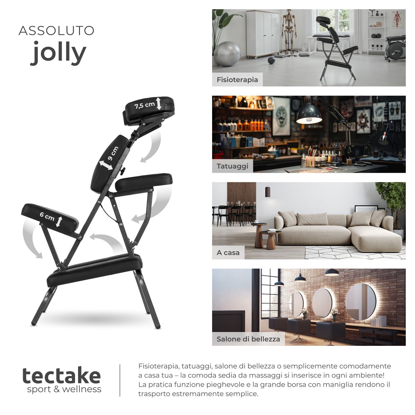 Chaise de massage en acier et cuir synthétique pliable avec sac de transport inclus TECTAKE - 7