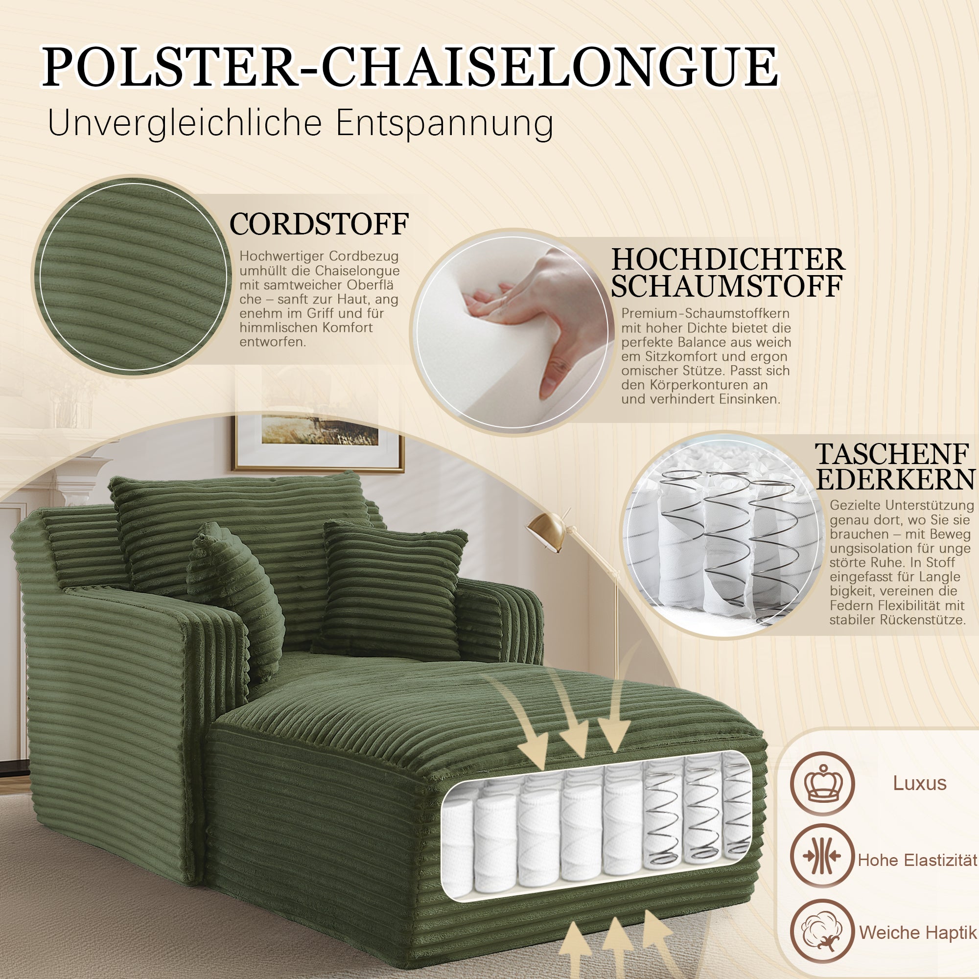 Canapé lit 3 en 1 méridienne et inclinable, velours côtelé confortable - Prêt à l'emploi, idéal petit espace - Couleur - vert - 4