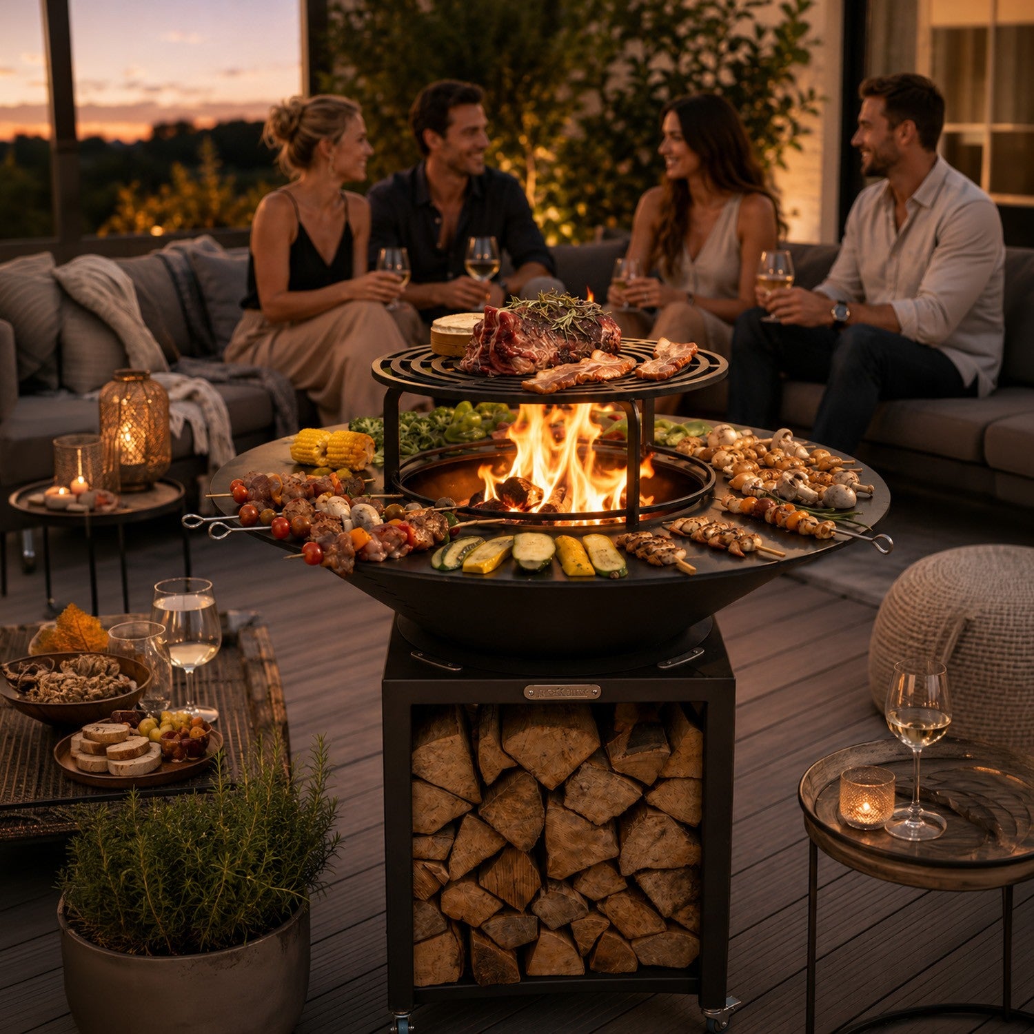 FIESTA Brasero haut avec plaque et grille amovible en acier barbecue plancha extérieur Ø 100 cm - 4