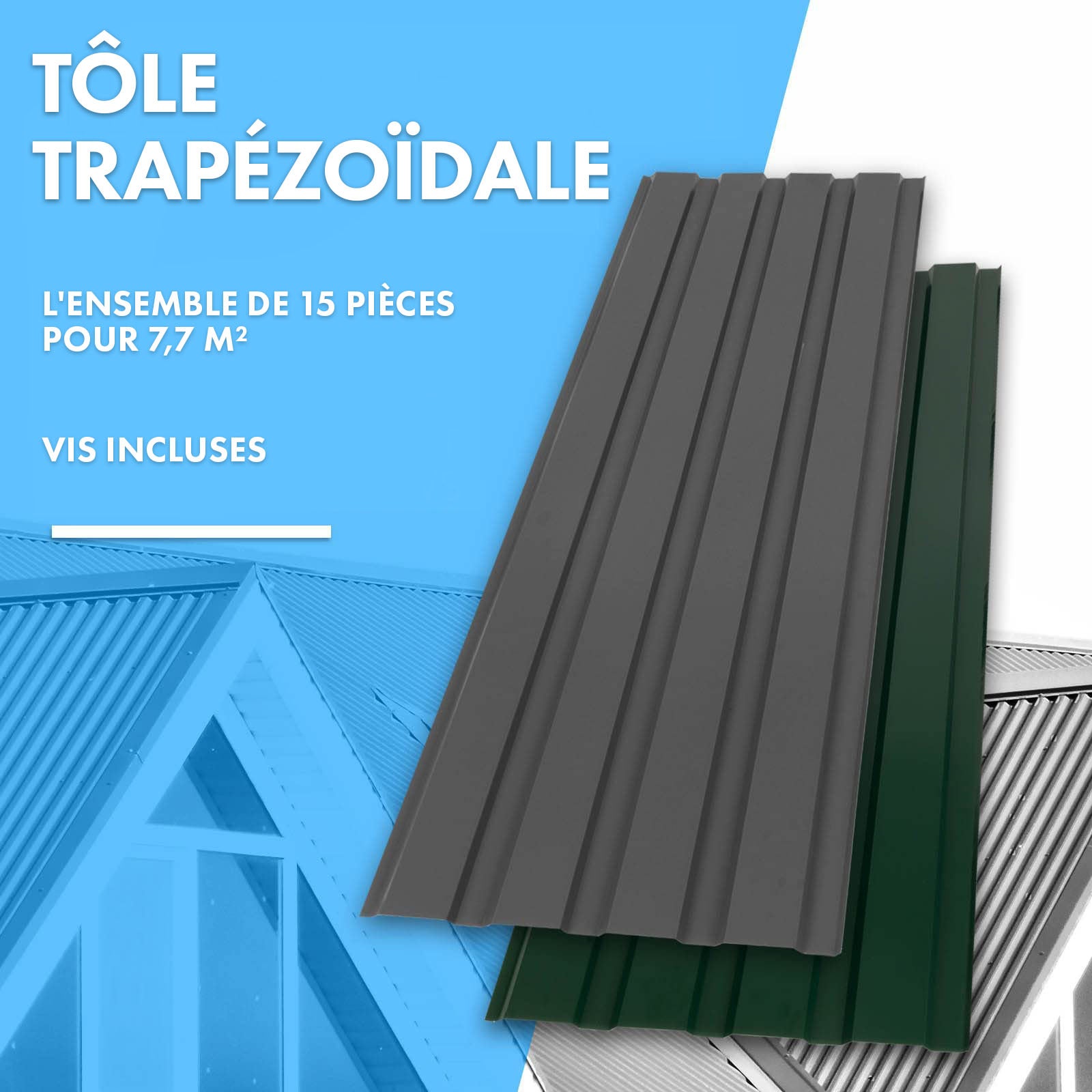 Lot de 15 tôles Couverture métallique Tôle avec vis Épaisseur : 0.25 mm, 115 x 45 cm, Noir - 2