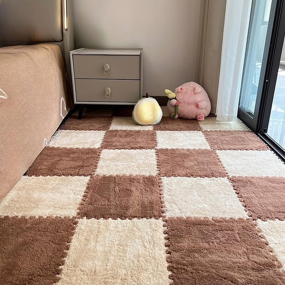 YFQHZDS Tapis Anti-Fatigue Puzzle En Peluche 12x12 Pouces - Dalles Moquette Emboîtables Gris Blanc