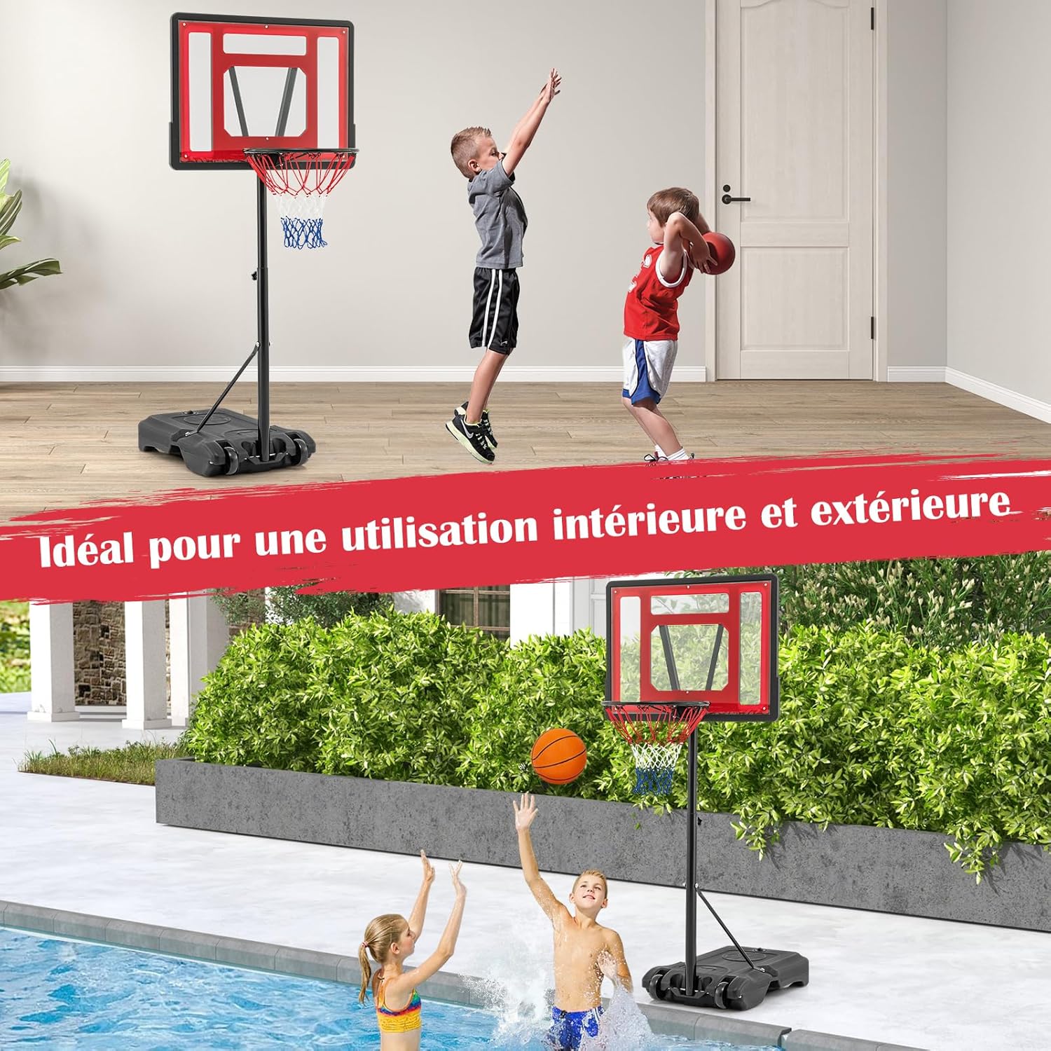 Canestro Da Piscina Regolabile In Altezza - Set Basket Acquatico Con Base Robida Per Bambini, Adolescenti E Adulti, Divertimento Estivo - 2