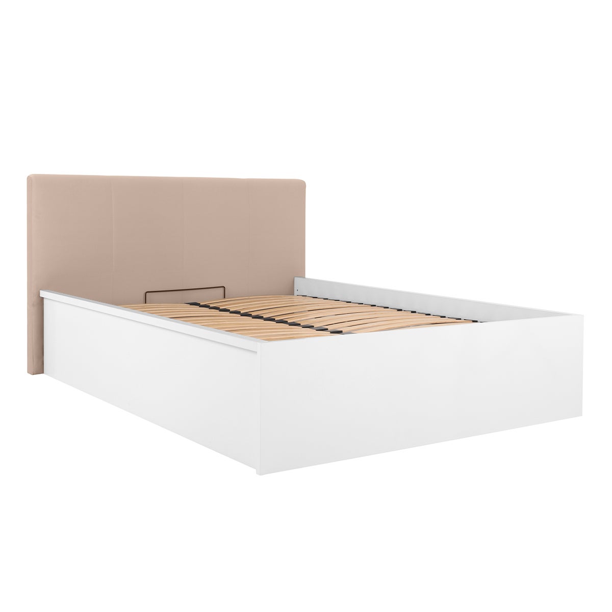 Cama Doble De Terciopelo Con Somier De Láminas, Beige 140 X 200 Cm