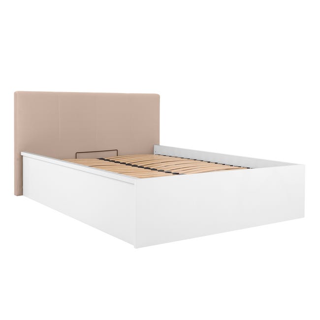 Cama Doble De Terciopelo Con Somier De Láminas, Beige 140 X 200 Cm