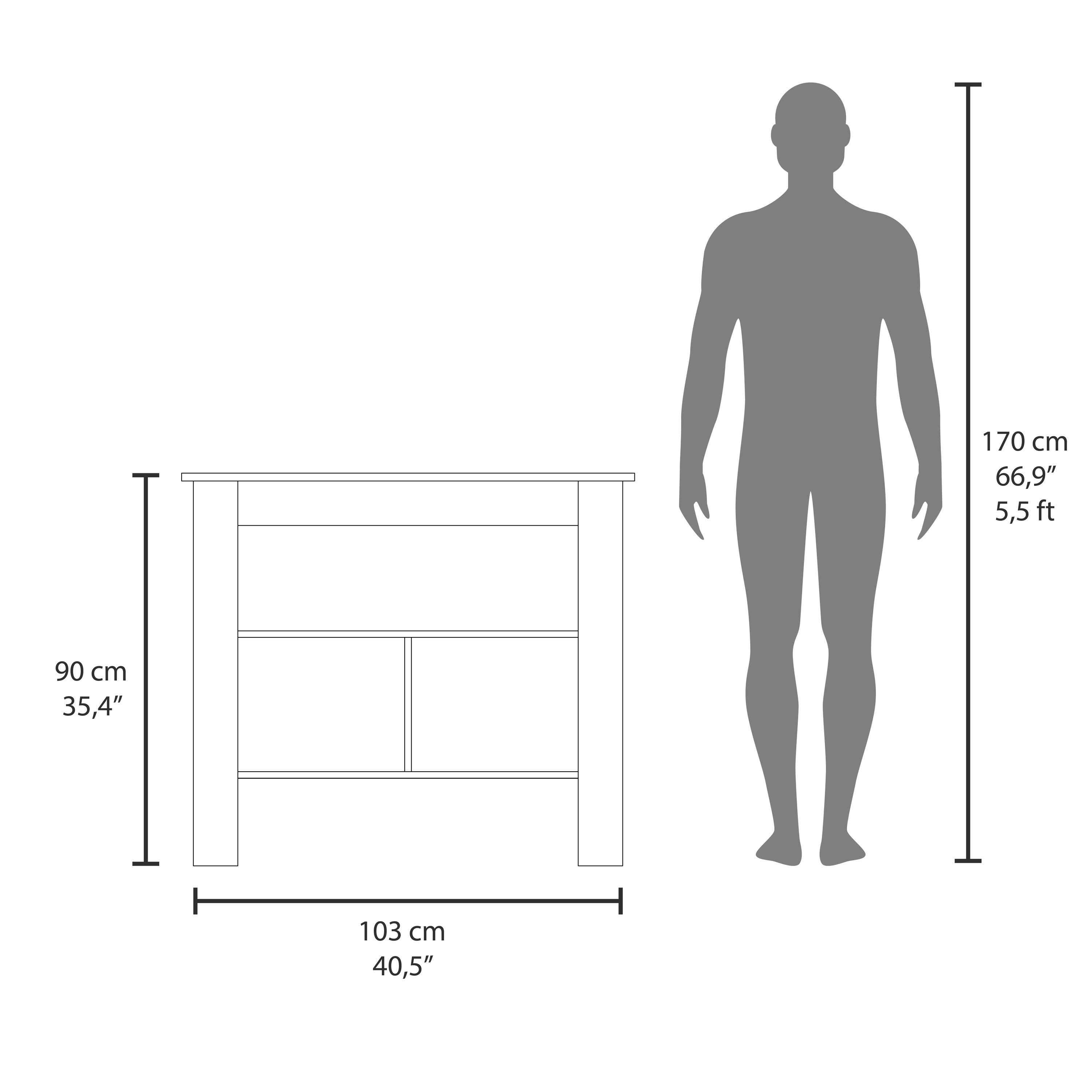 Isla de cocina Cala en melamina con 3 estantes , Rovere / Negro , 90 cm X 103 cm X 70 cm - 8