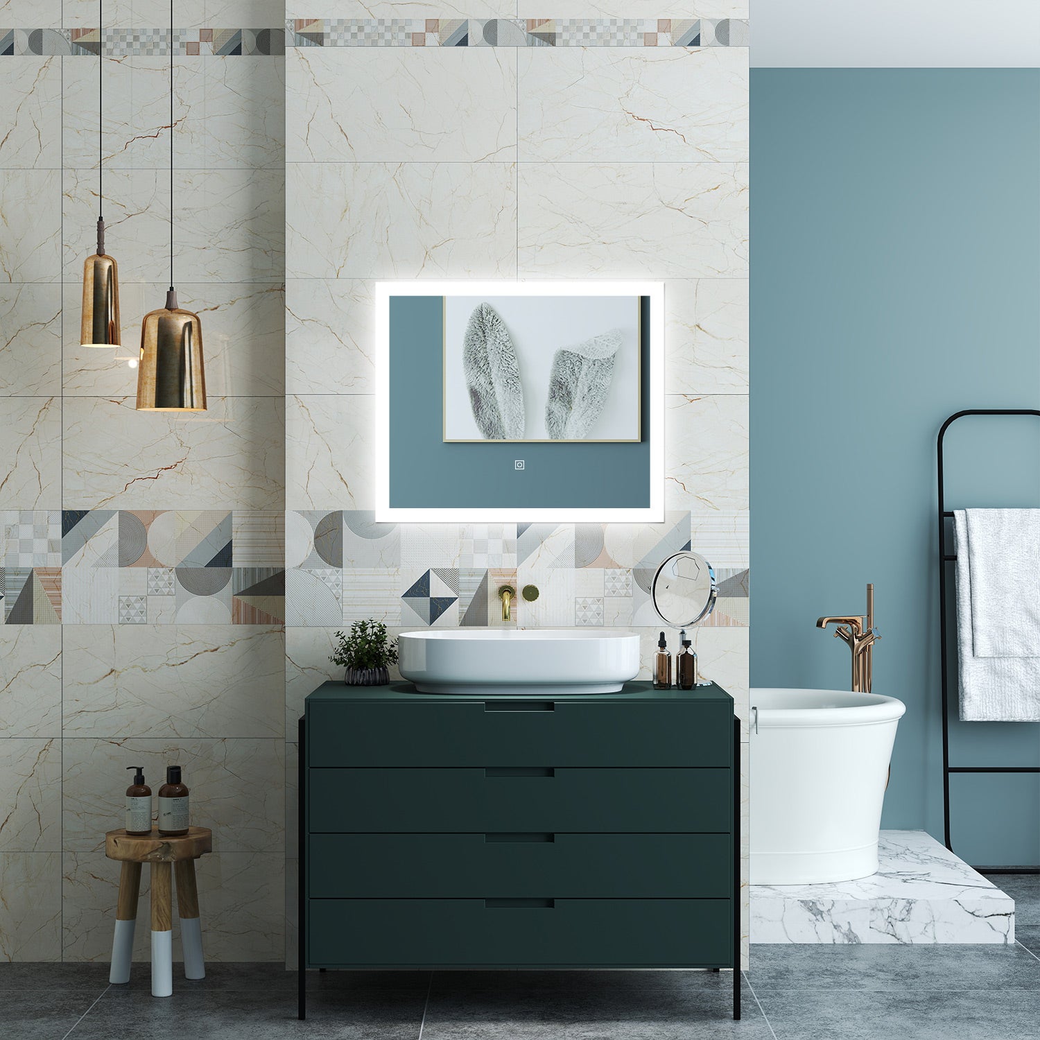 Specchio da Bagno con Luce LED e Antiappannamento 70x50 cm Maia Selezionabile (Caldo-Naturale