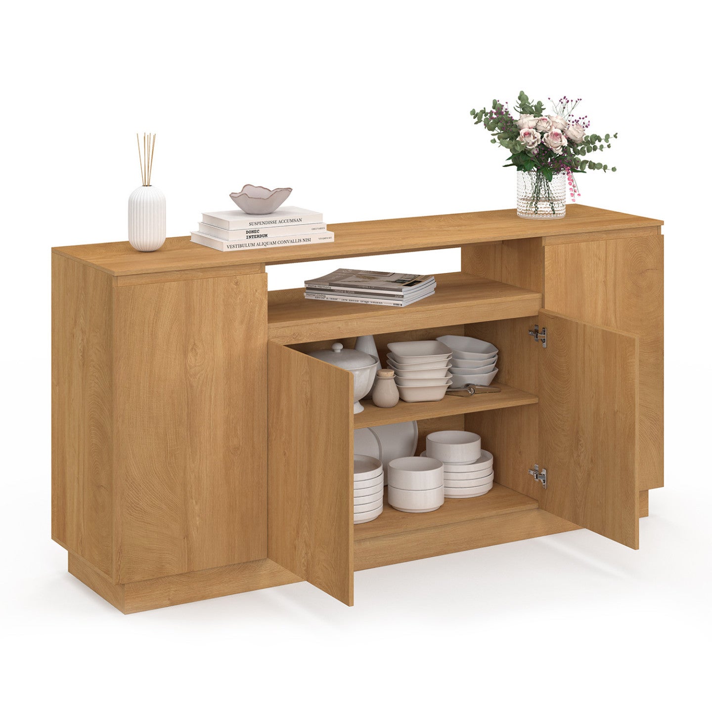 Buffet 160 cm SERENA 4 portes avec niche centrale effet bois - 4