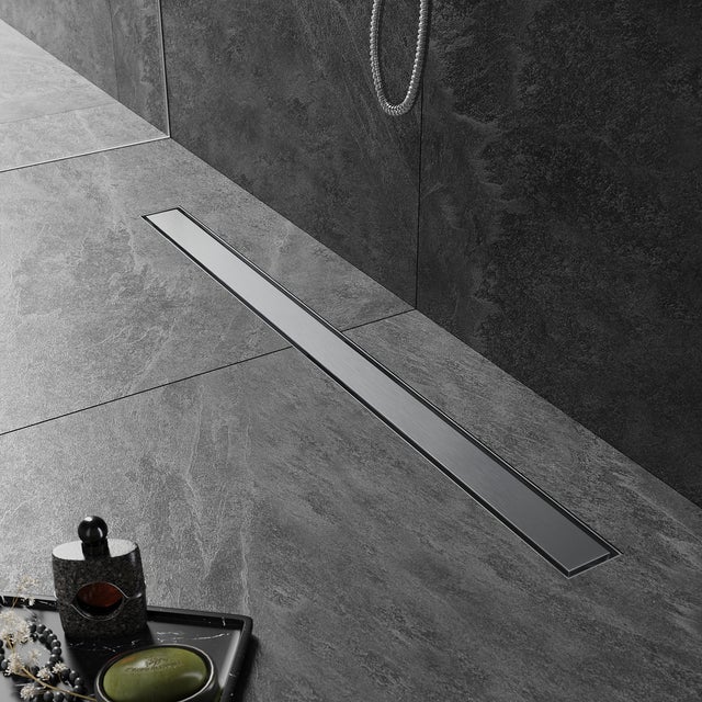 SIRHONA Caniveau de Douche 360° à l'Italienne, Siphon de Double Face Hauteur Réglable avec Filtre à Cheuveux, Canal de douche 100cm
