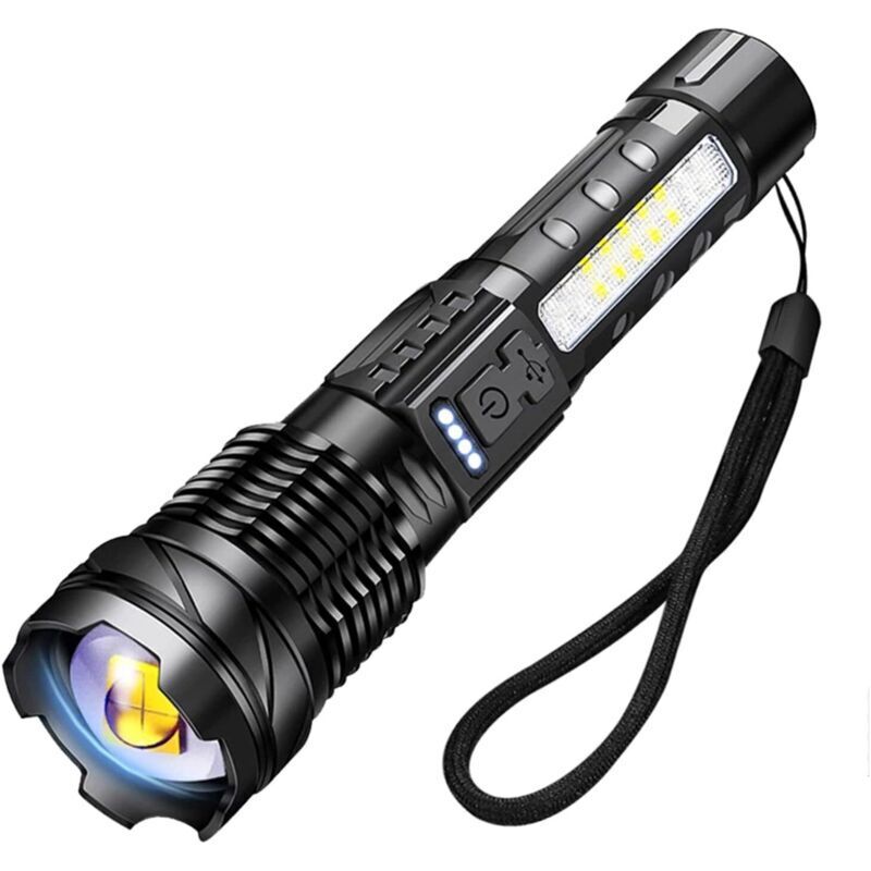 Lanternă LED A76 20000lm USB cu 7 moduri de iluminare, cu clemă, pentru camping/drumeții/urgențe