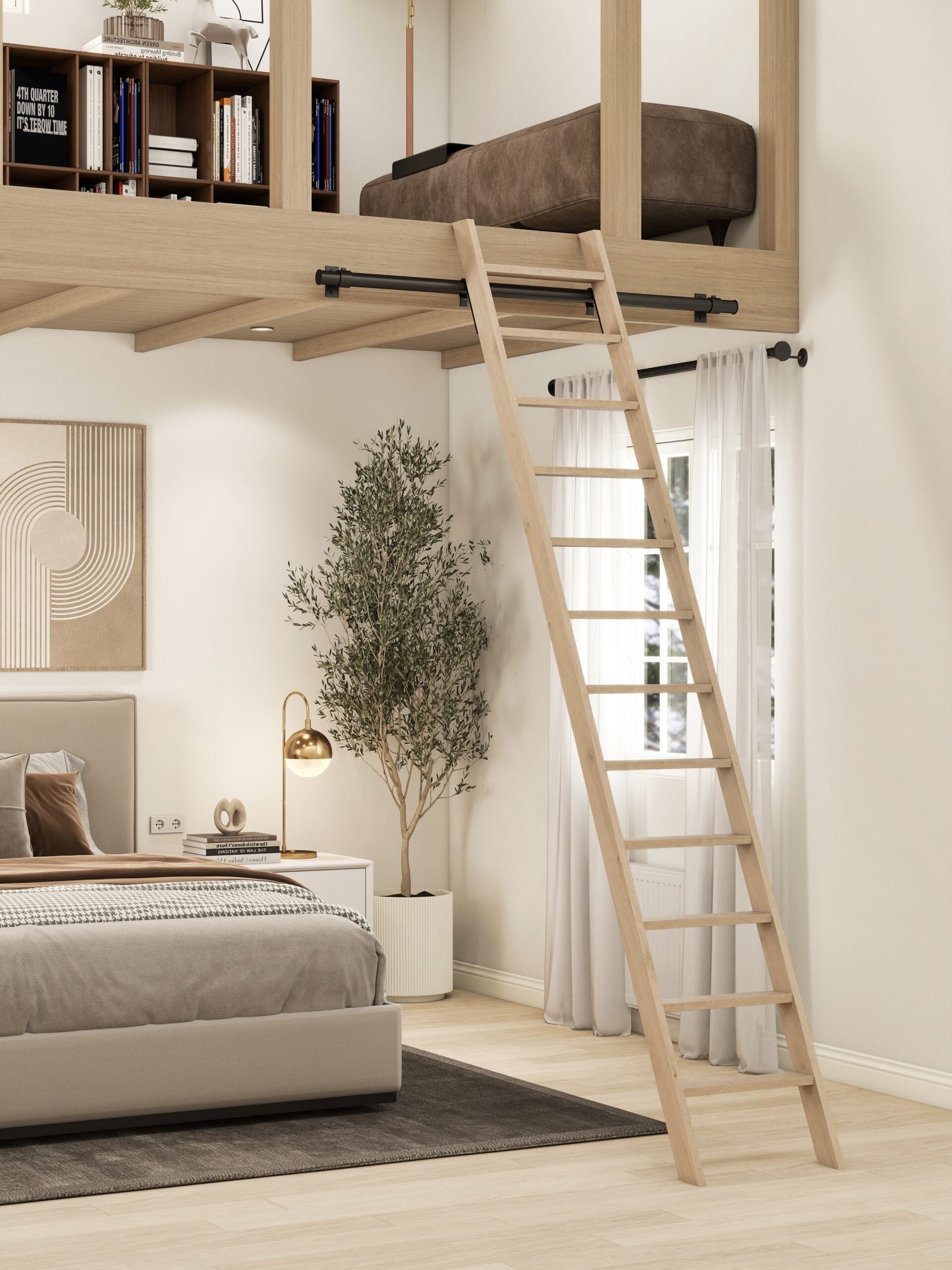 Escalera de madera de haya – 10 peldaños: 190 cm - escalera de molinero de haya que ahorra espacio