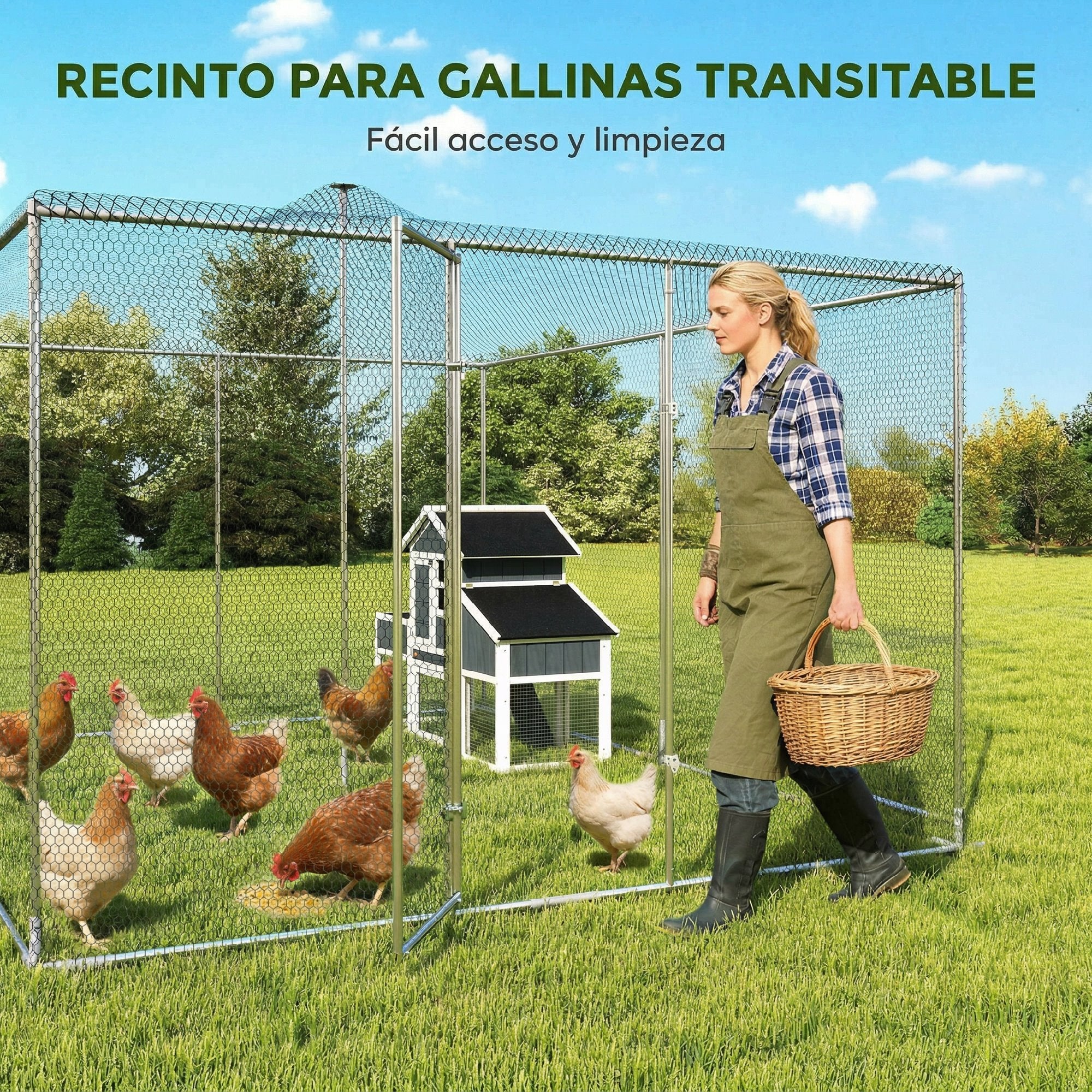 Galinheiro para Exterior PawHut Aço Galvanizado Prateado 400x300x197 cm - 6