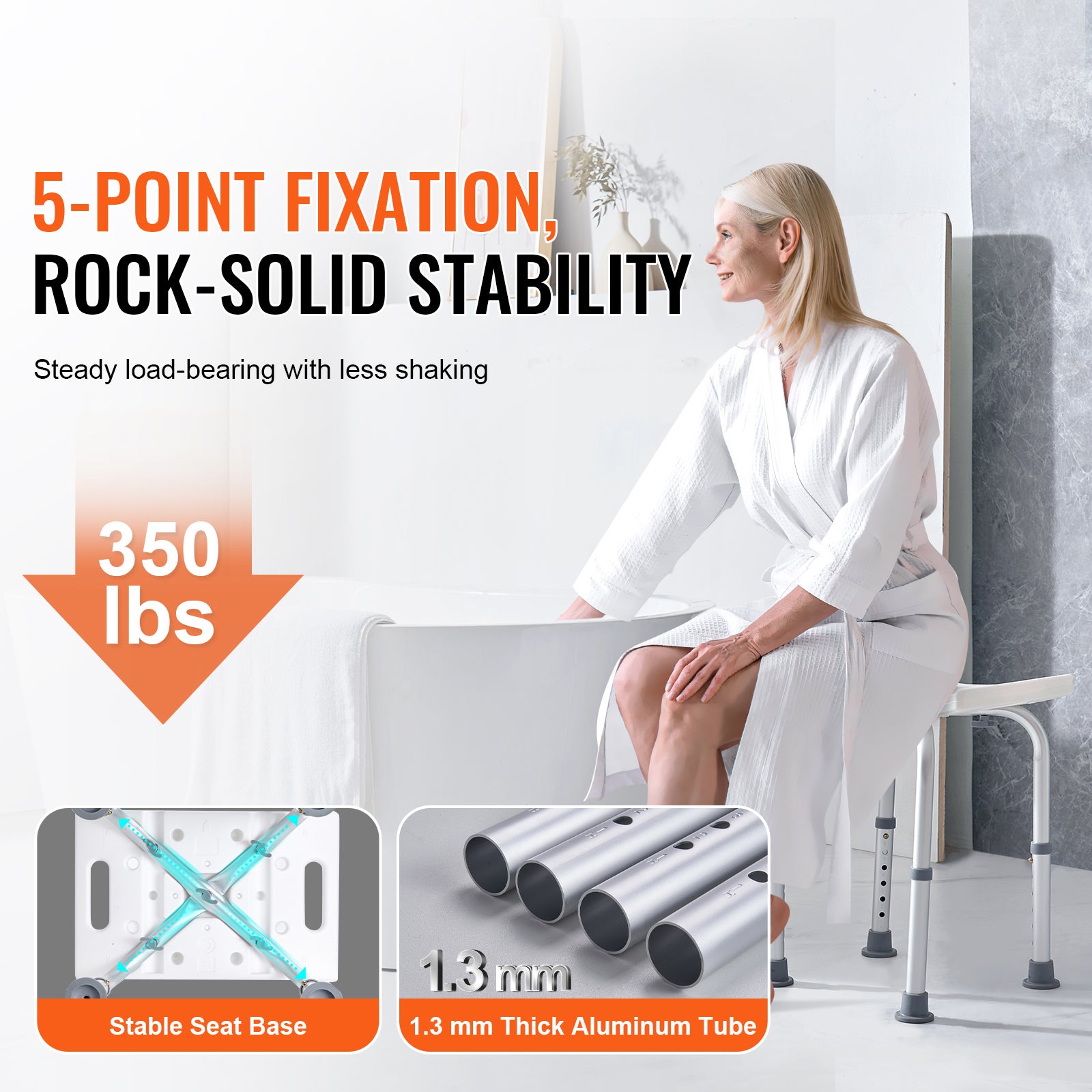 Chaise de douche réglable SucceBuy en hauteur avec poignées intégrées, banc antidérapant, tabouret de baignoire, supporte 158,8 kg - 4