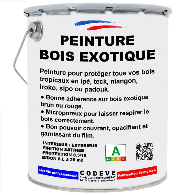 Peinture Bois Exotique - 5 L - Codeve Bois - RAL 7015 - Gris ardoise - Pour La Protection De Votre Bois Tropical En Ipé, Teck, Iroko, Sipo.