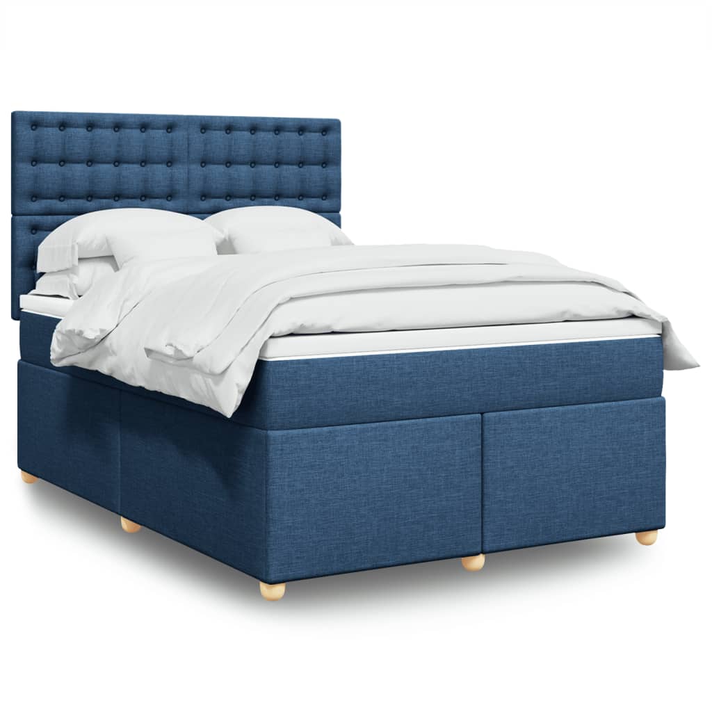 Sommier à lattes de lit avec matelas Bleu 160x200 cm Tissu — COMFORTXL - 2