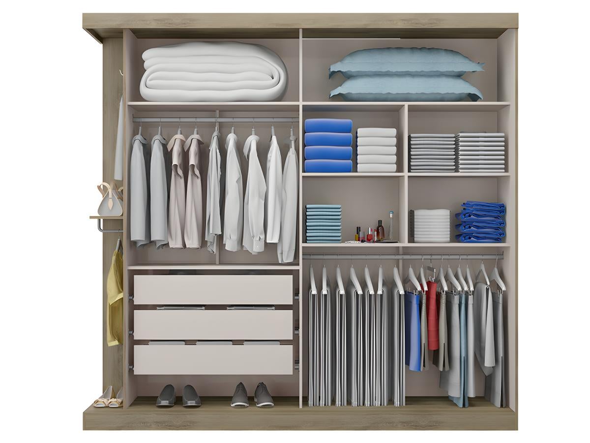 Armoire 2 portes coulissantes - Avec miroir - L231cm - Coloris : Naturel et ivoire - ADALRIK II - 8