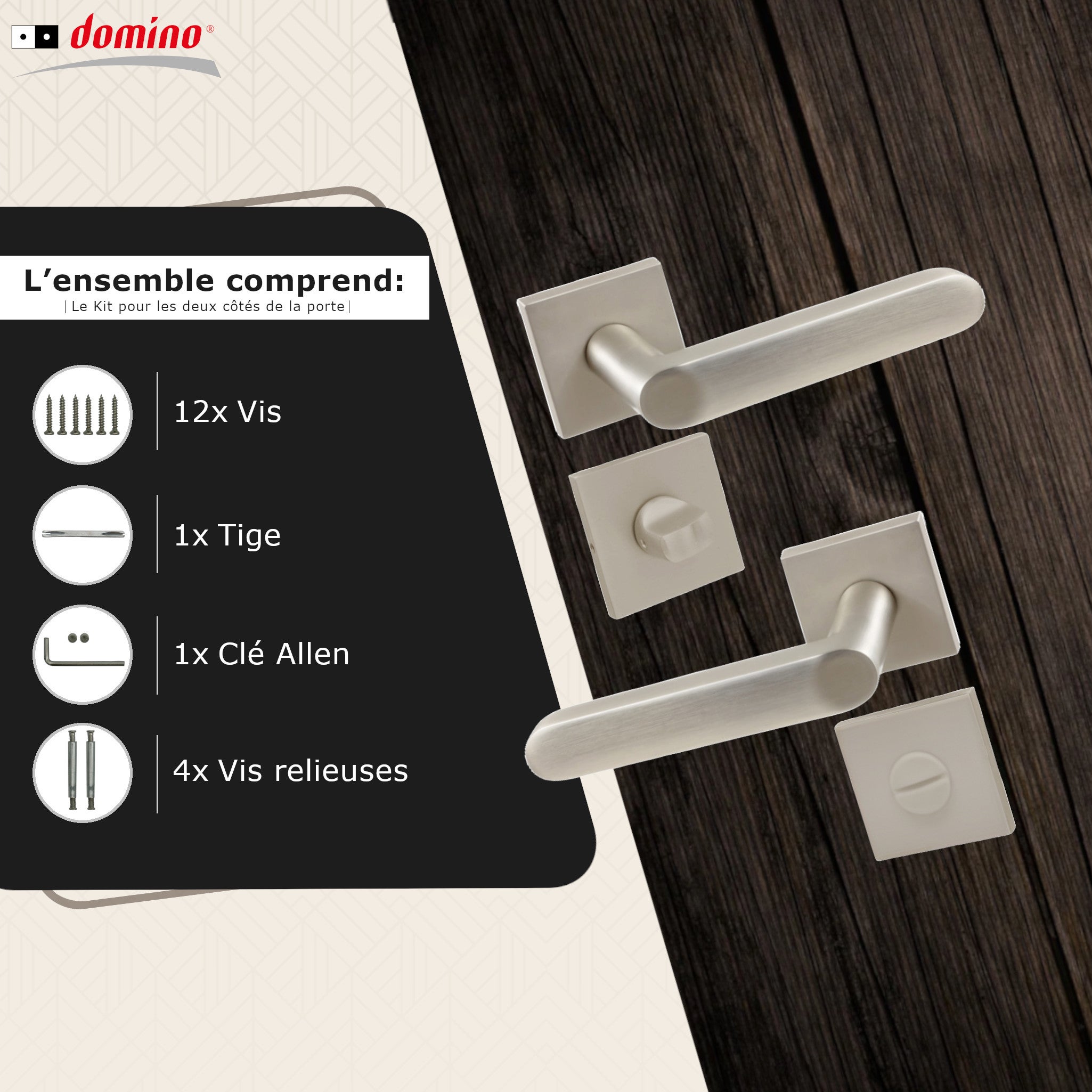 DOMINO Poignée de porte DENVER-QR slim Nickel Satin WC Poignée avec rosace WC Nickel satiné - 4