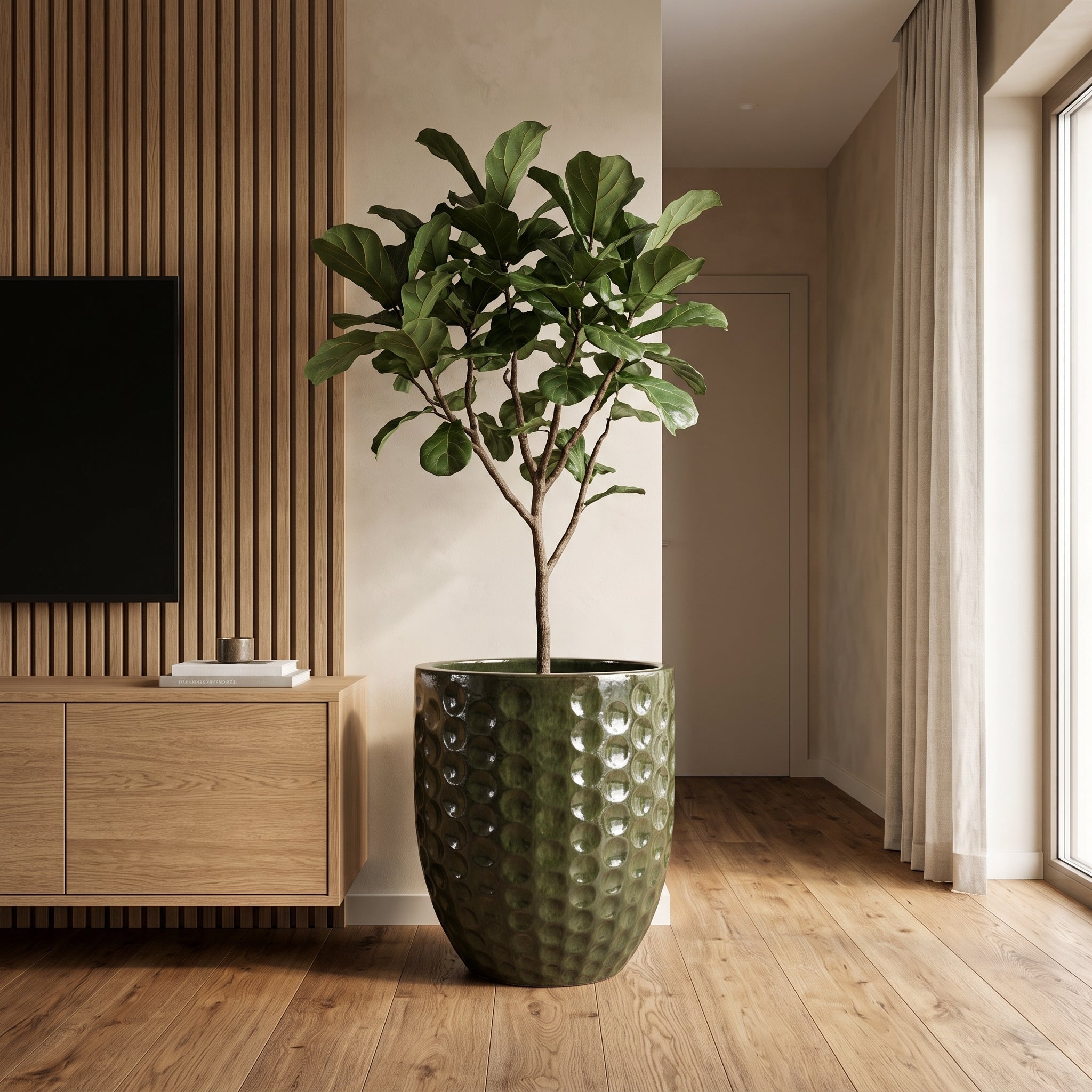 Pot grande taille d'extérieur MEROVEE 55x65cm vert tropical, fait main en terre cuite émaillée, résistant au gel - 5