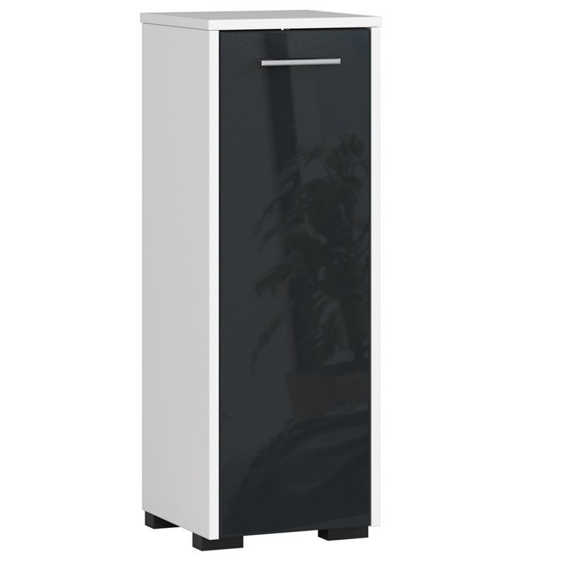 Wolnostojąca szafka łazienkowa: 1 drzwi, 2 półki, kolor biały | połyskujący grafit, szer.: 30 cm, wys.: 82 cm, gł.: 30 cm.