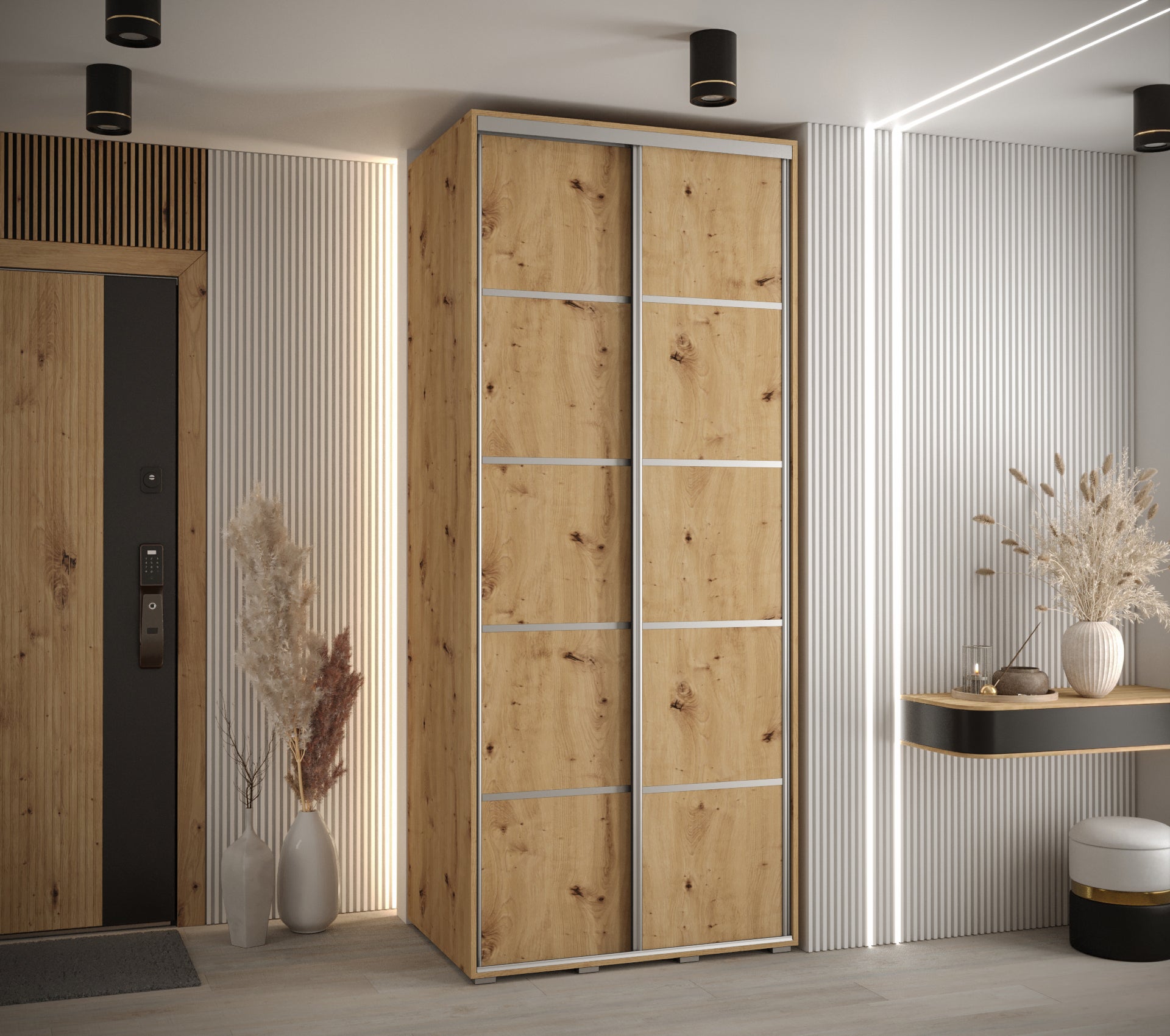 Szafa przesuwna wysoka Davos 4 120 x 60 x 235,2 cm artisan + artisan + u. srebrny - Abiks Meble - 2