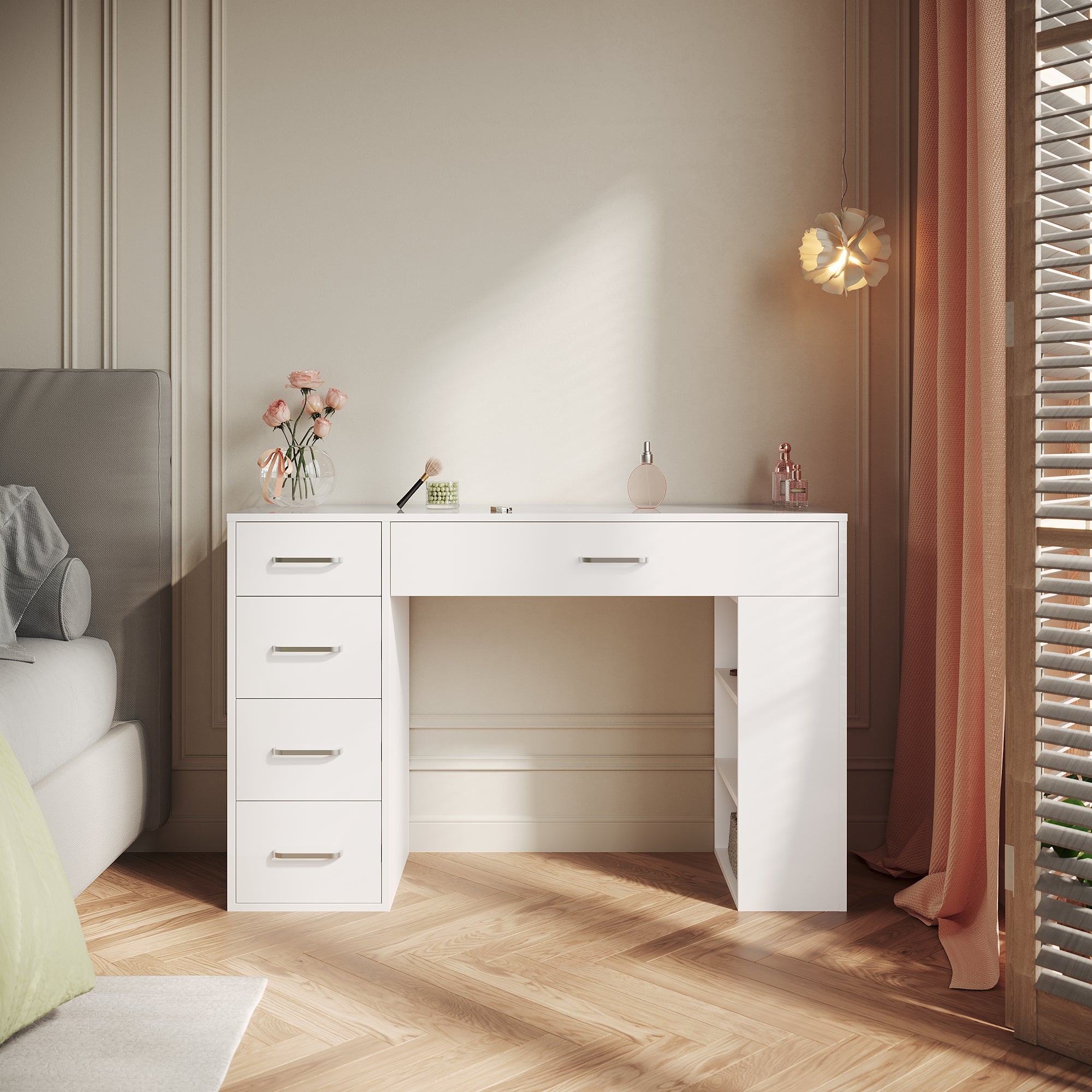 SIRHONA Coiffeuse Blanc Polyvalent avec Grand Espace de Rangement 120*40*77cm - 2