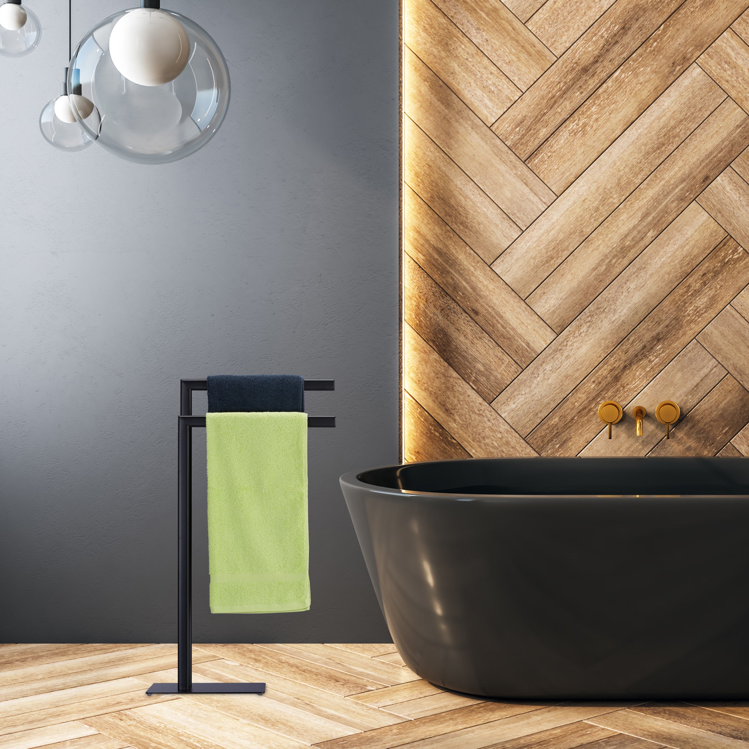 Portasciugamani A 2 Bracci Relaxdays - Autoportante In Ferro, 82x50x19 Cm, Nero