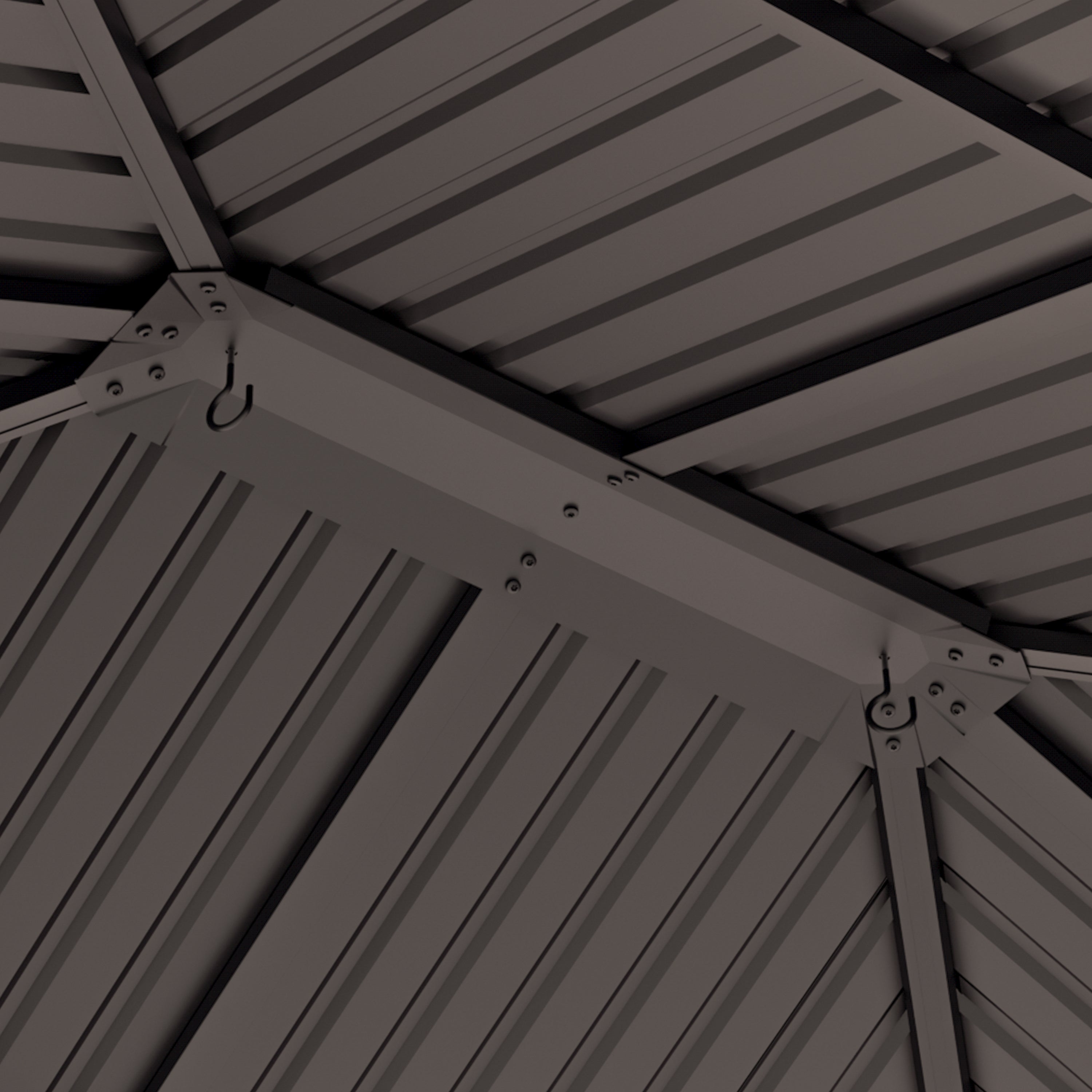 TOOLPORT Cenador de Jardin 3x3,65 m con techo de acero - Hardtop pabellón con 4 cortinas y mosquiteras en gris - 5