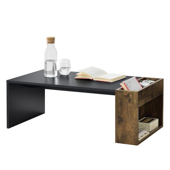 Tavolino SHW Con Ripiano E Cassetto Contenitore, Finitura Espresso, Design Salvaspazio, 41x16x53 Cm