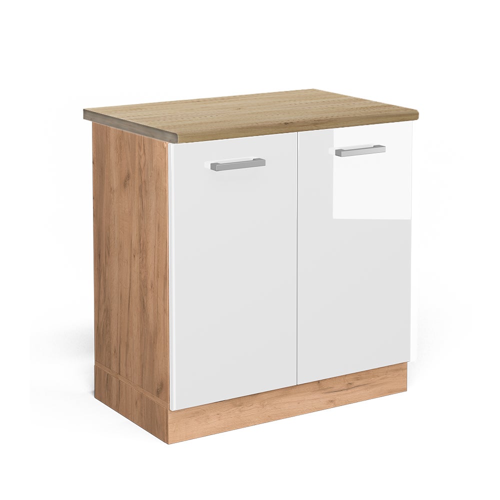 Vicco Szafka pod zlew R-Line, Biały wysoki połysk, 80 cm , BP Dąb