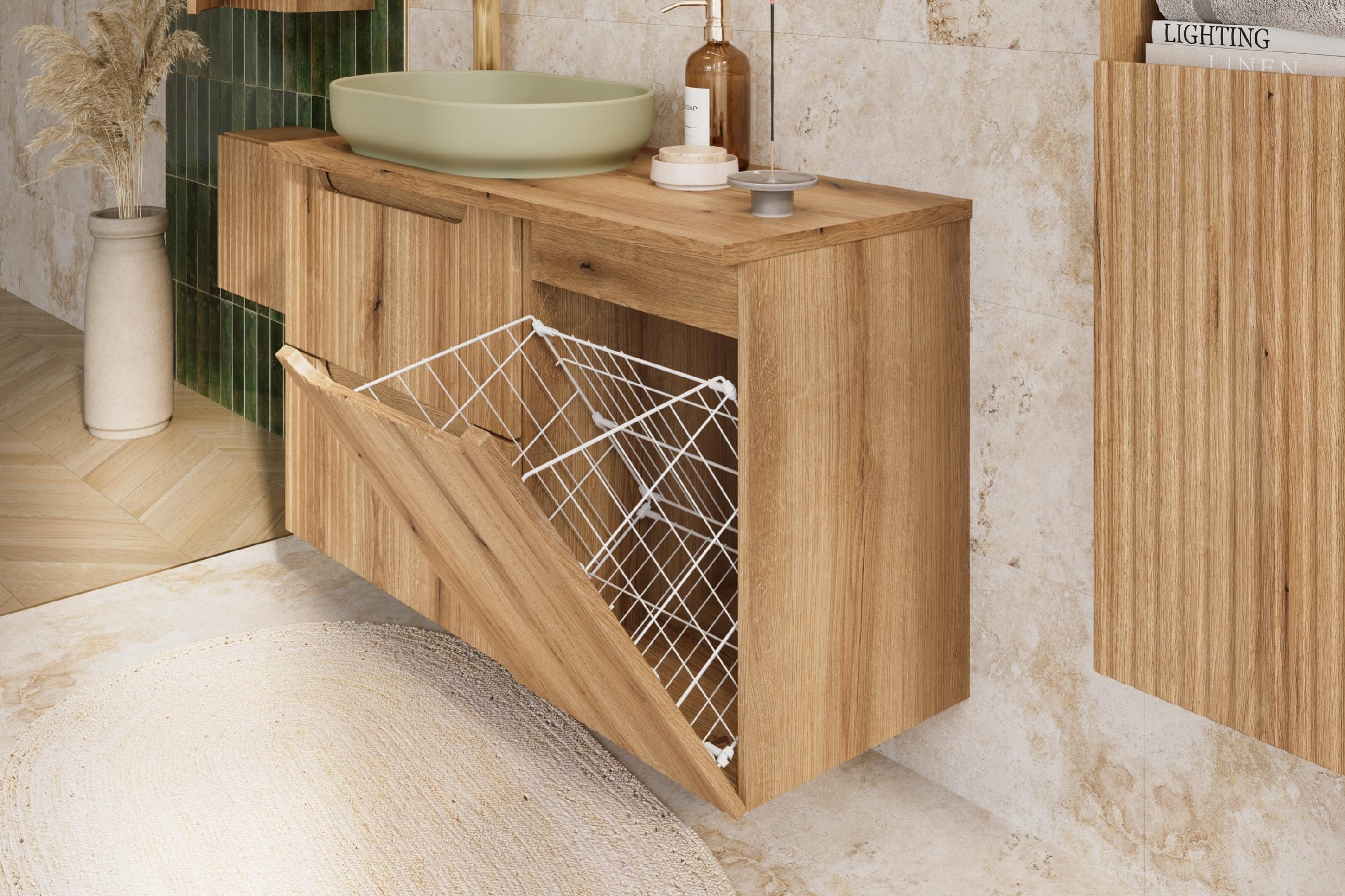 Meuble bas de salle de bain 40 cm avec panier à linge NOVA chêne Coast Evoke - 8