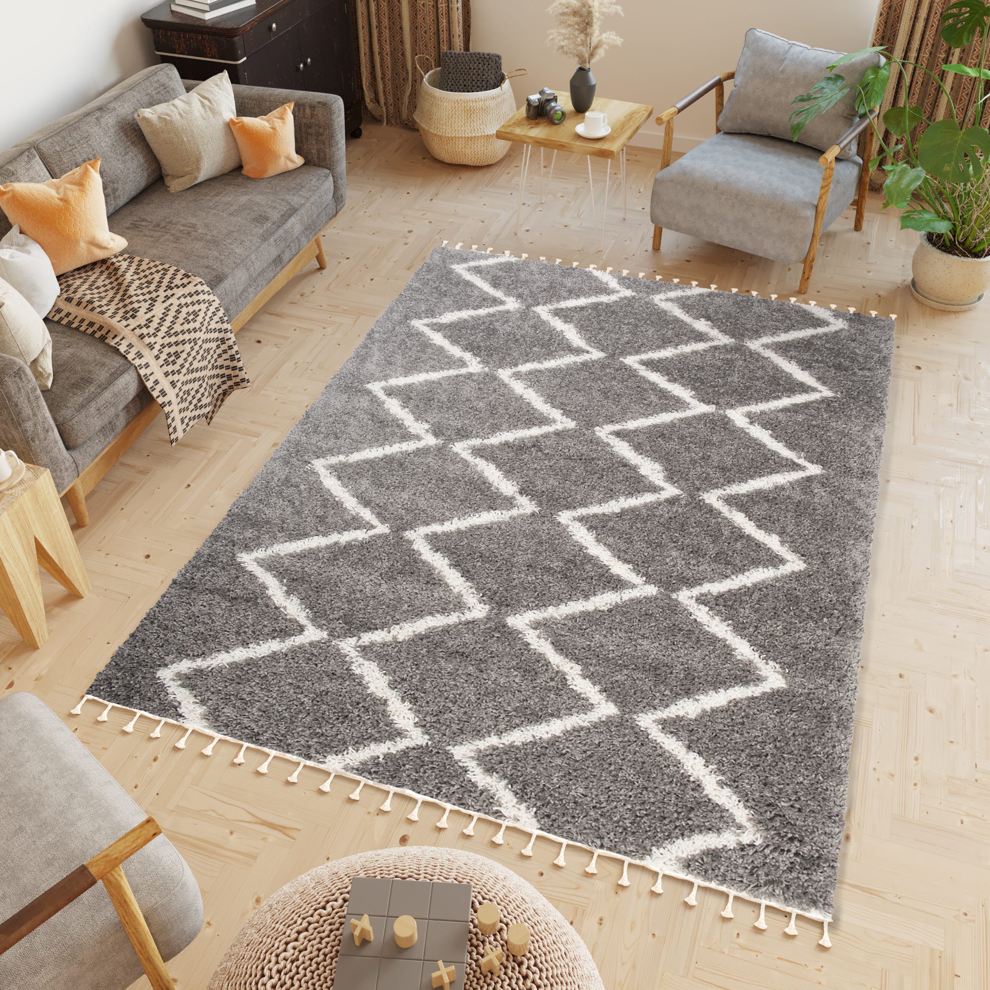 Tapis Shaggy Beige Salon Poils Longs Crème Doux Motif Scandinave Tapis Shaggy Beige Salon Poils Longs Crème Doux Motif Scandinave