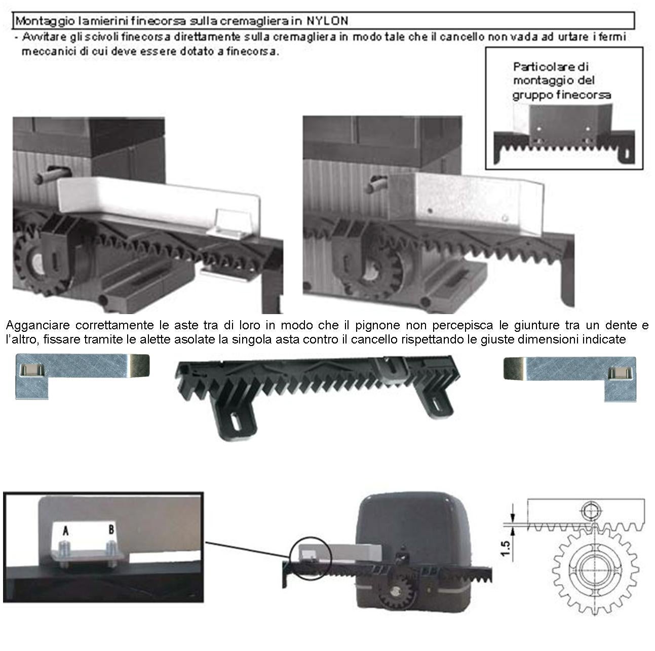 Asta Cremagliera M4 Antiusura Universale 4 Pezzi da 1 Metro in Nylon Antirumore Interno Acciaio Portata Garantita 6 Q.li Max 10 Q. 6 Bulloni Per Metro - 3
