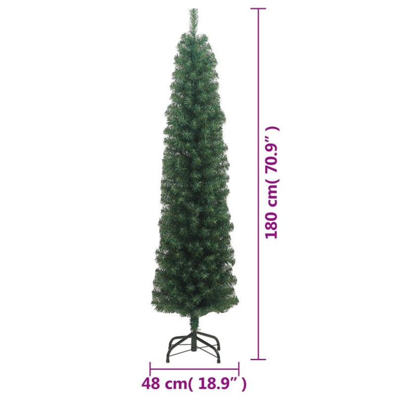Árbol de Navidad artificial estrecho y soporte PVC verde 180 cm - 6