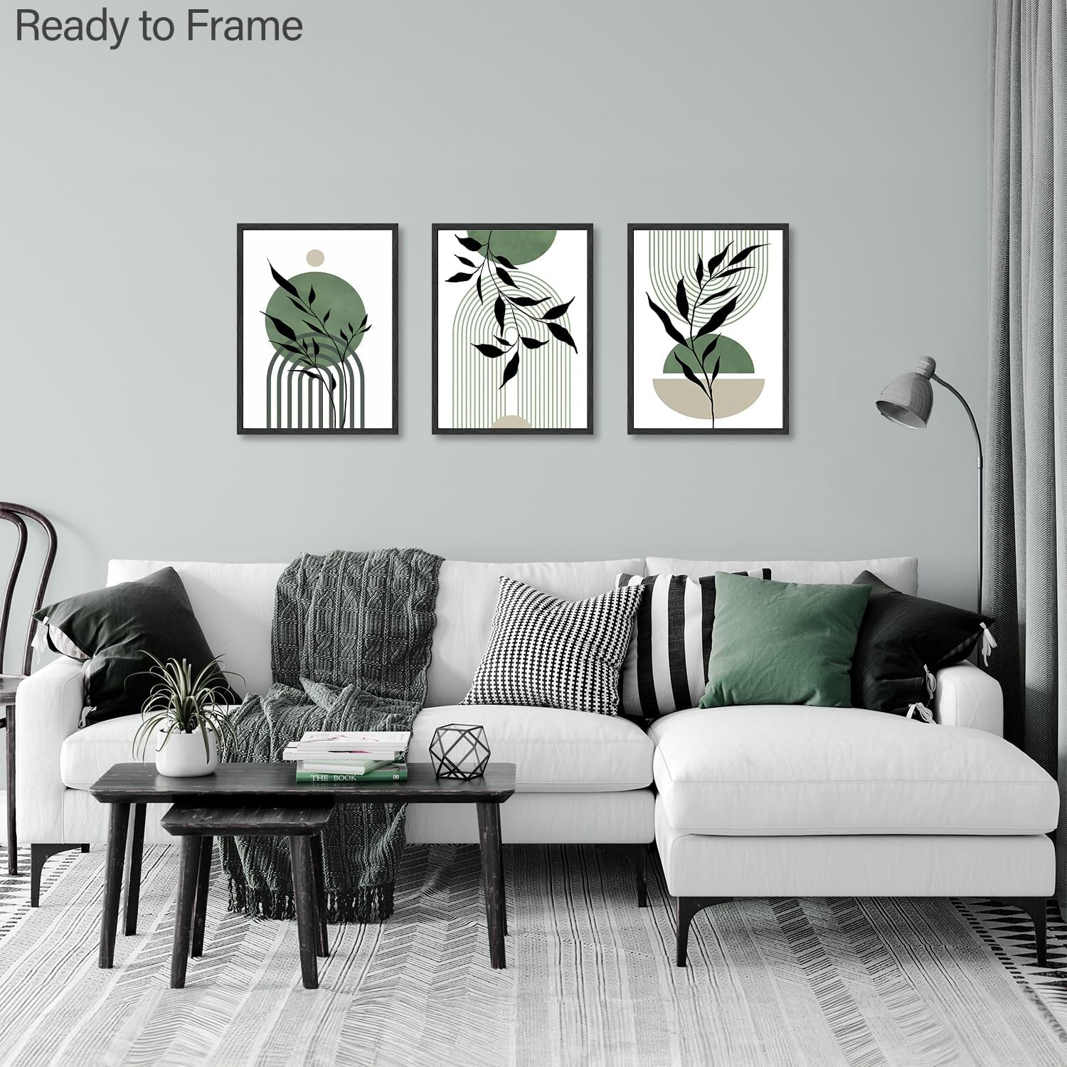 Art Mural Boho Vert Sauge, Tableau Décoration Murale Minimaliste Abstraite Géométrique Botanique, Affiche Moderne30x40 cm Sans Cadre, Lot de 3 - 2