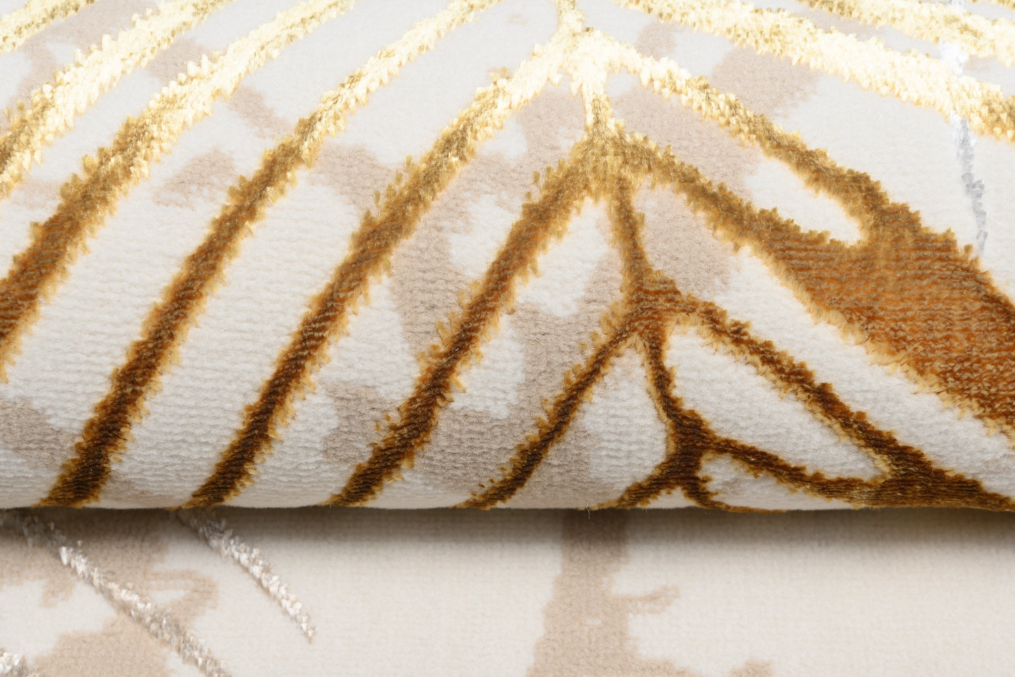 TAPISO Golden Tapis de Salon Moderne Crème Or Beige Marron Gris Moucheté Motif Feuille de Palmier Doux Poil Court 80 x 150 cm - 4