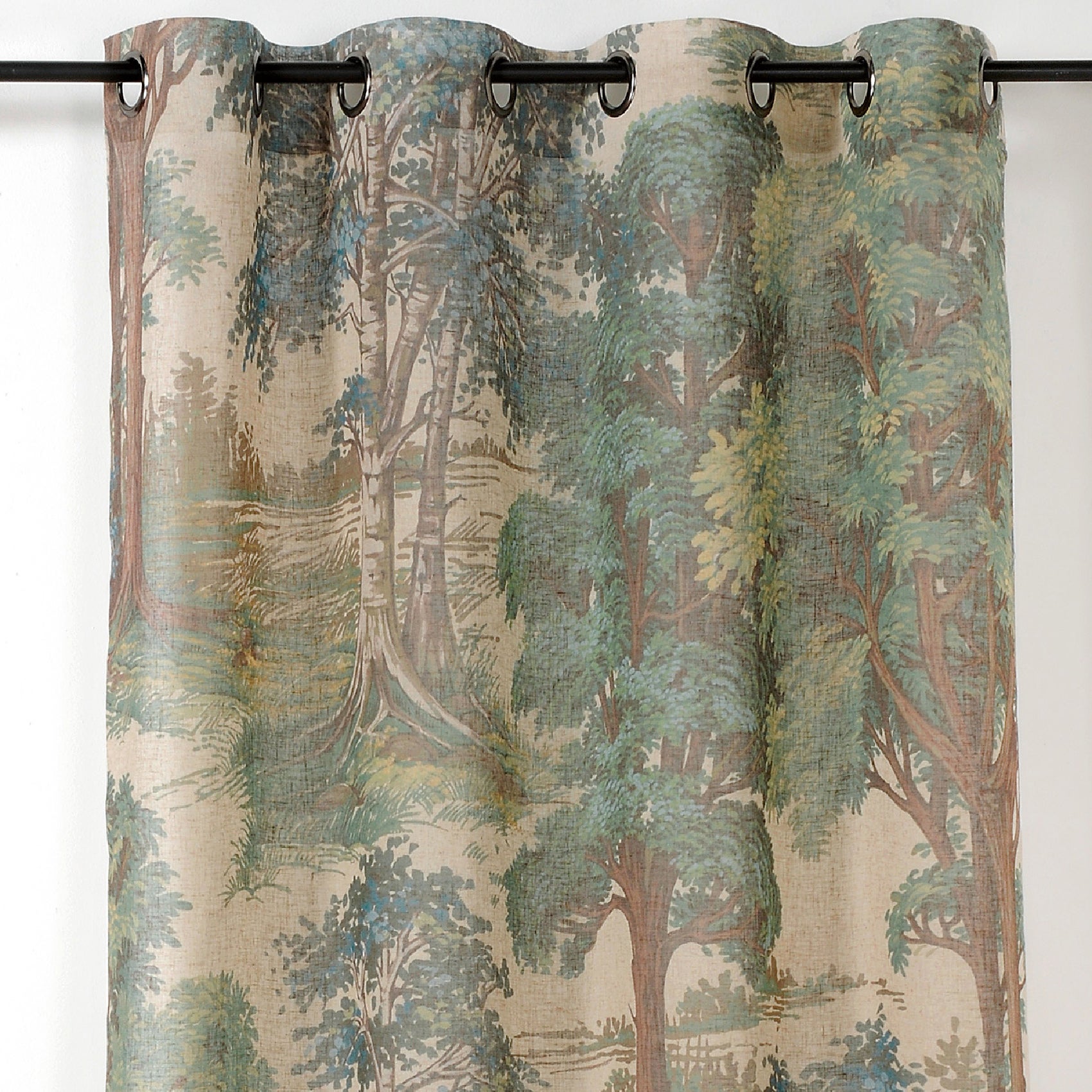 Voilage en lin à motif forêt - Vert - 150x250 cm - Lin - 3