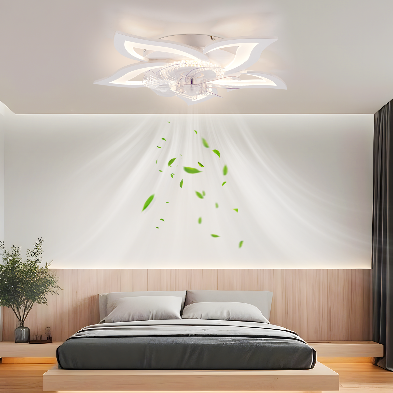 ZMH Wentylator Sufitowy LED 48W z Oświetleniem Bezgłośny Pilot Regulowany 6 Prędkości Timer, do Pokoju sypialnia - 5