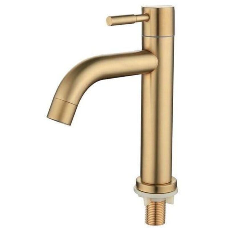 Prosty kran zimnej wody pojedynczym uchwytem umywalki łazienkowej wykonany mosiądzu wężykiem doprowadzającym wodę kolor szczotkowane złoto tylko woda