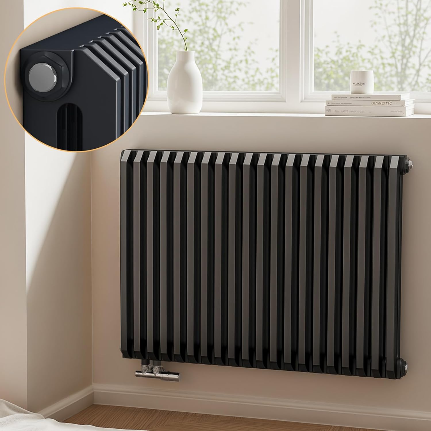 EMKE Grzejnik Stalowy Podwójny Poziomy 1383W, 60x84 cm, 4 bar, do 18 m² – Antracytowy