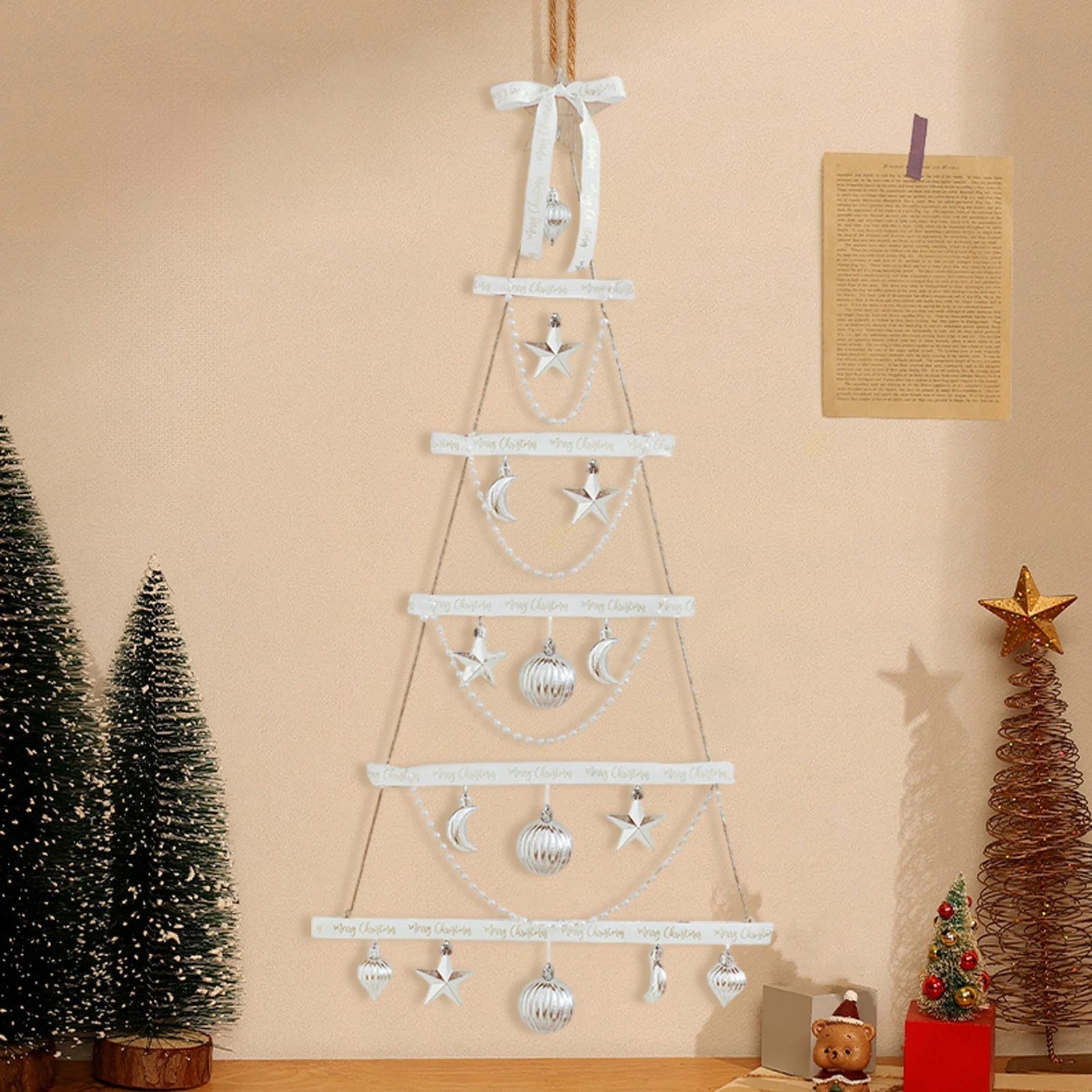 Decorazioni natalizie da parete, albero di Natale sospeso illuminato, ornamenti natalizi a forma di vite con luci a LED, bianco. - 3