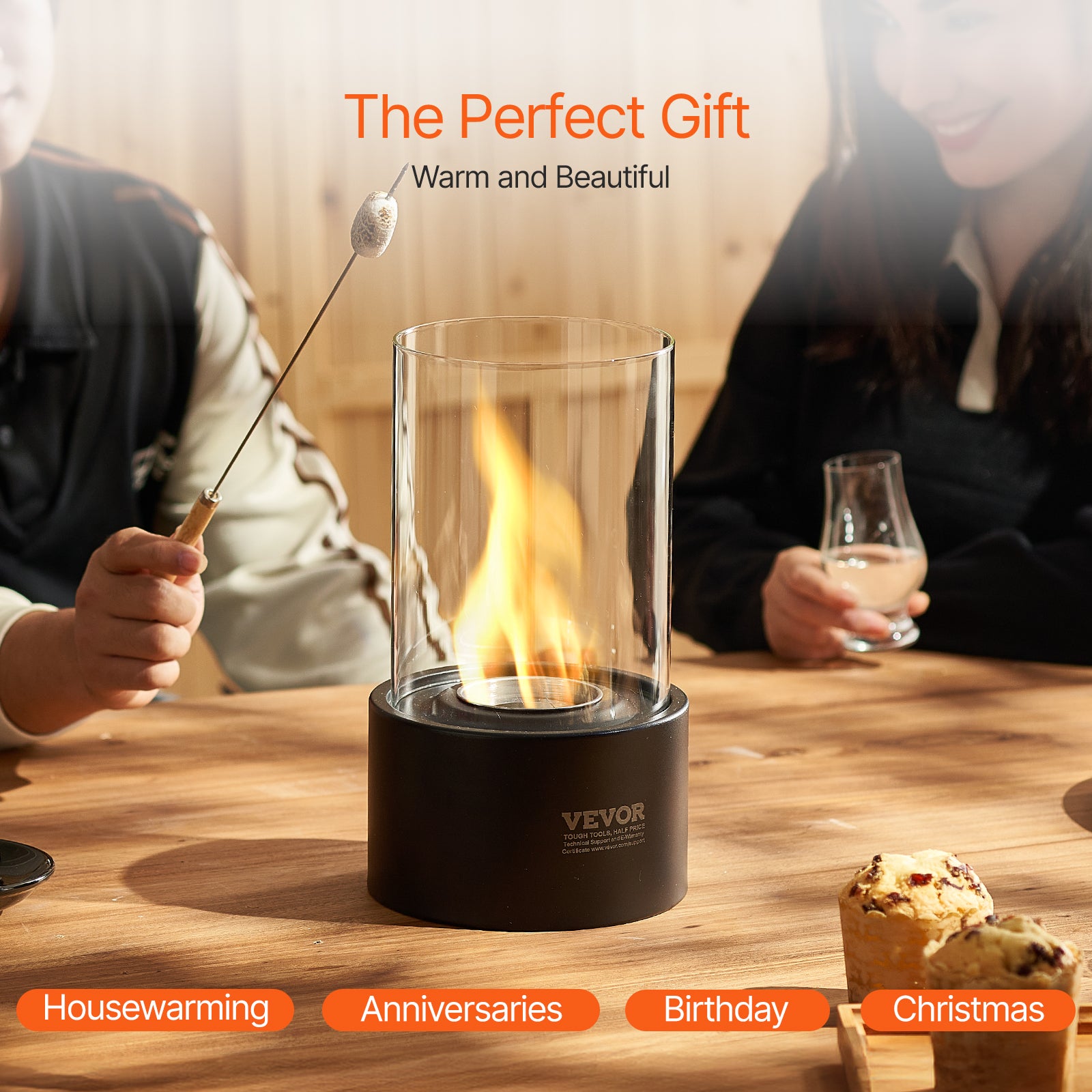Fogón de Mesa VEVOR Ø160 × 285 mm, Brasero Decorativo de Metal, Chimenea de Bioetanol Portátil con Vidrio y Tapa, para Terraza y Balcón - 6