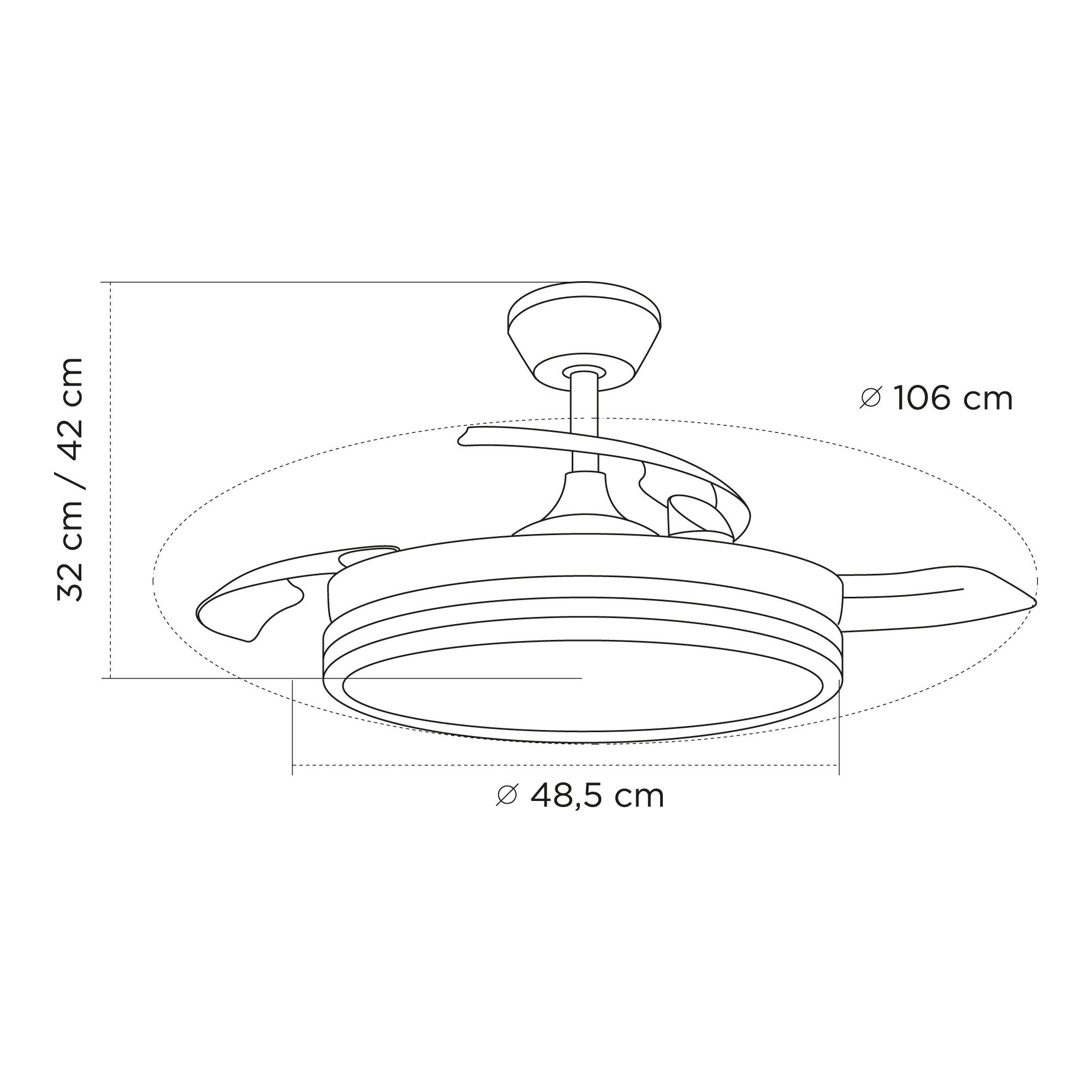 Ventilador de techo retráctil con luz LED 7 velocidades, función y modo noche, Wonderlamp Marevo blanco 106 cm motor DC silencioso con APP y mando - 6