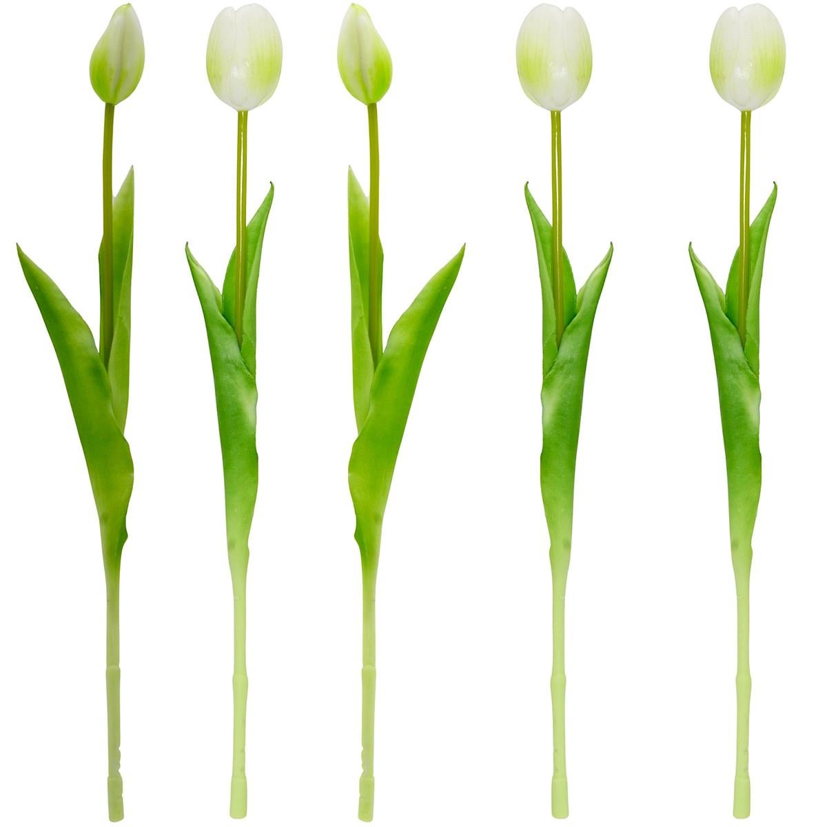 Sztuczny bukiet tulipanów białych 39 cm - kwiaty dekoracyjne do wazonu 5 sztuk